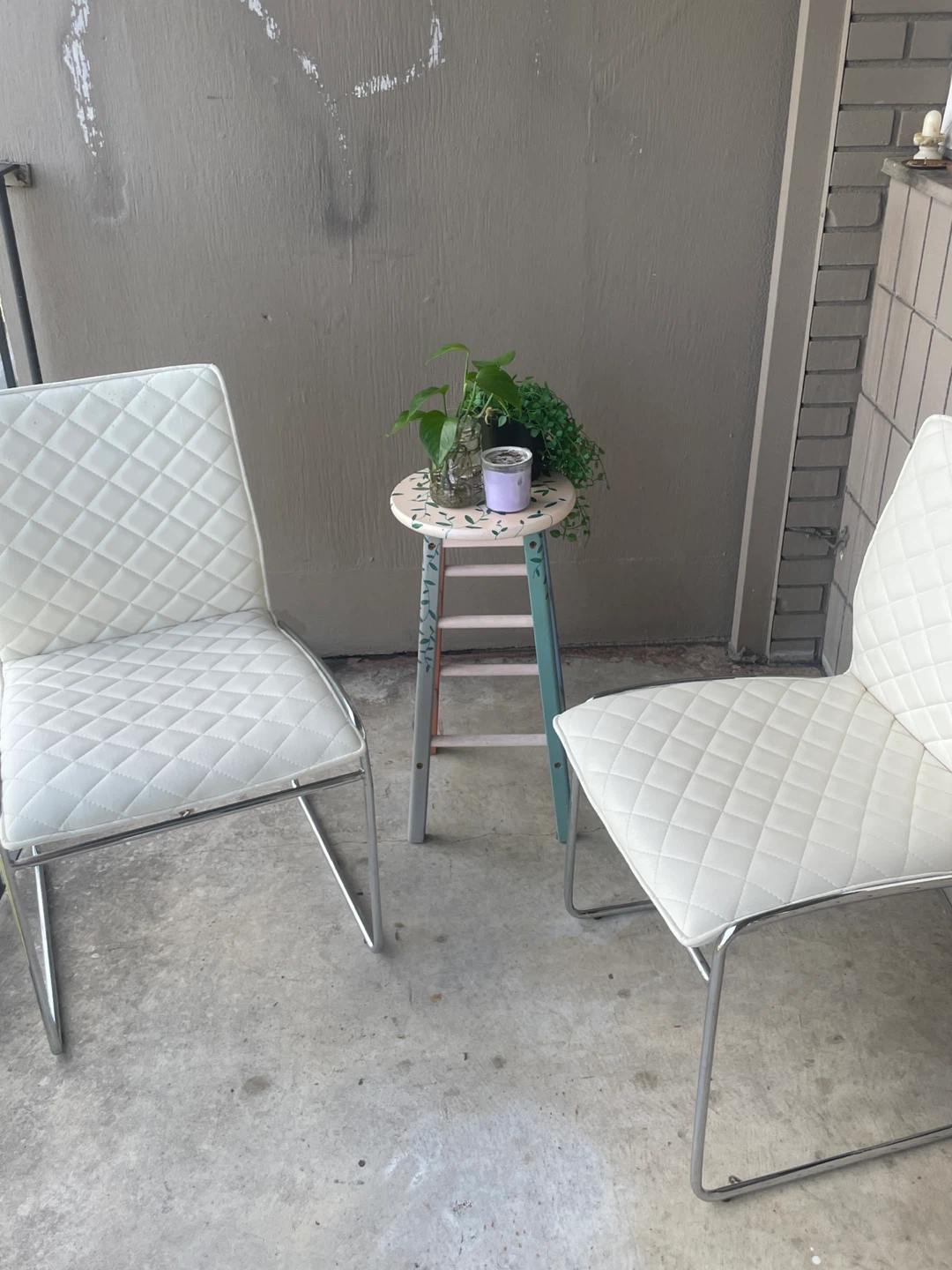 Outdoor Chairs and Hand-Painted Wooden Stool