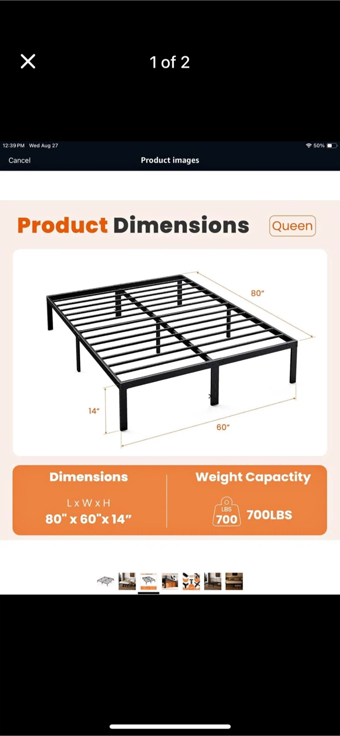 2 Queen Size Bed Frame - 80" x 60" x 14"