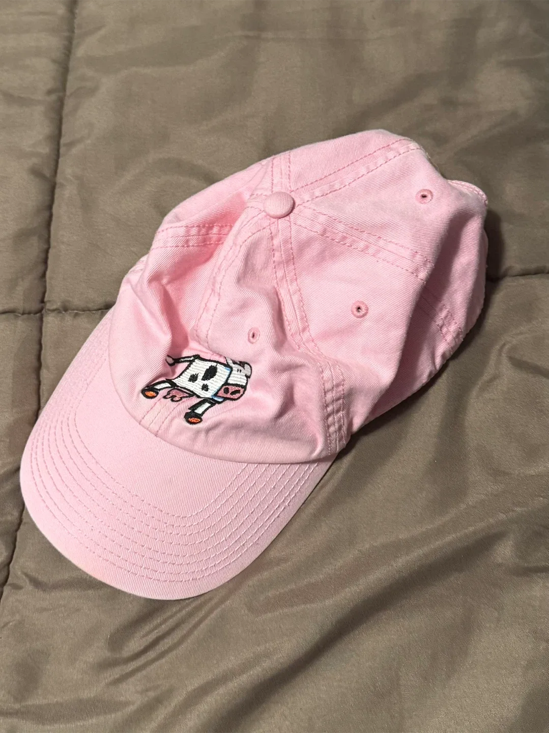Pink Baseball Cap with Cow Design thumbnail