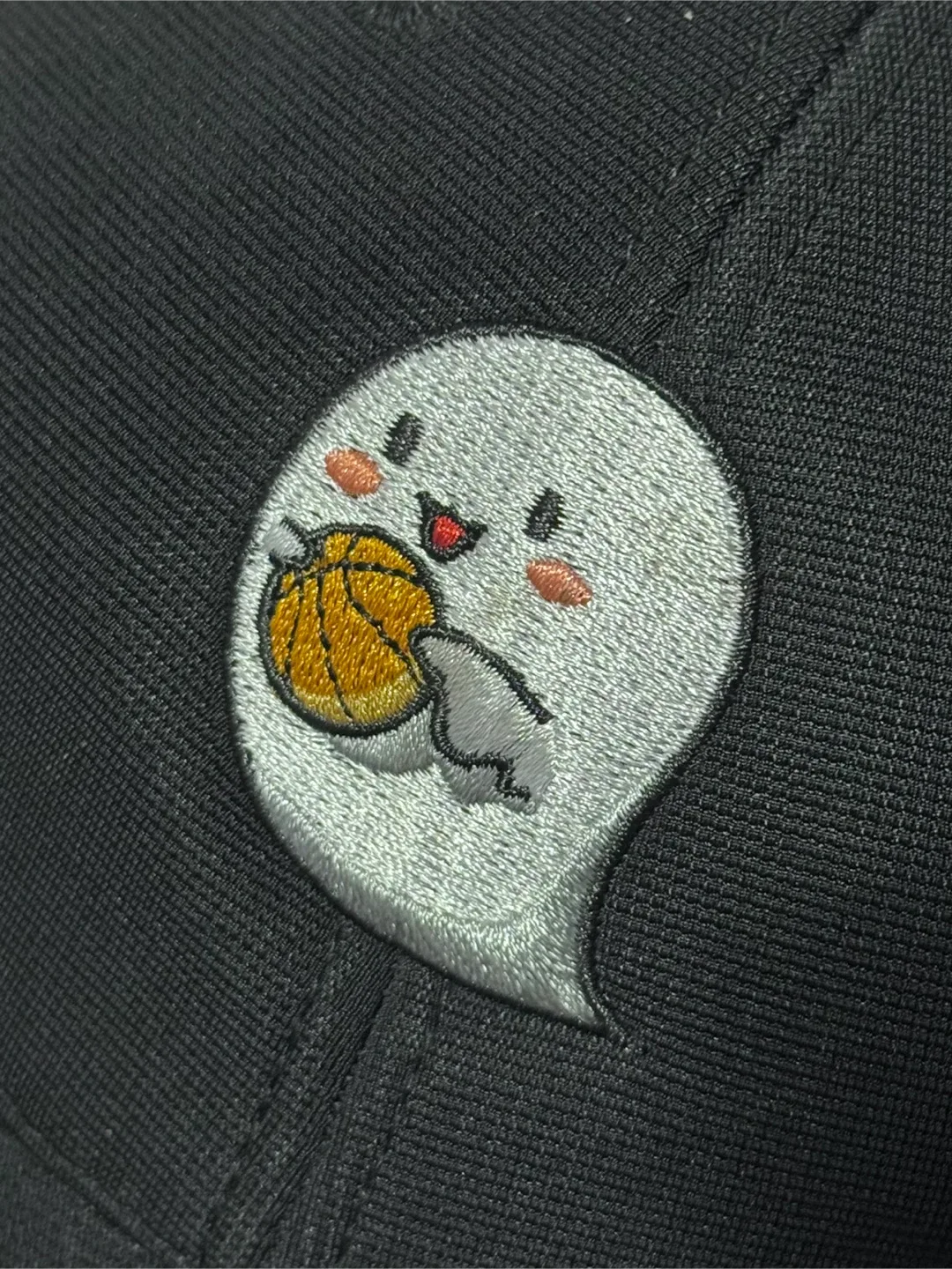 Black Baseball Cap with Cute Ghost Basketball Design image indicator(2)