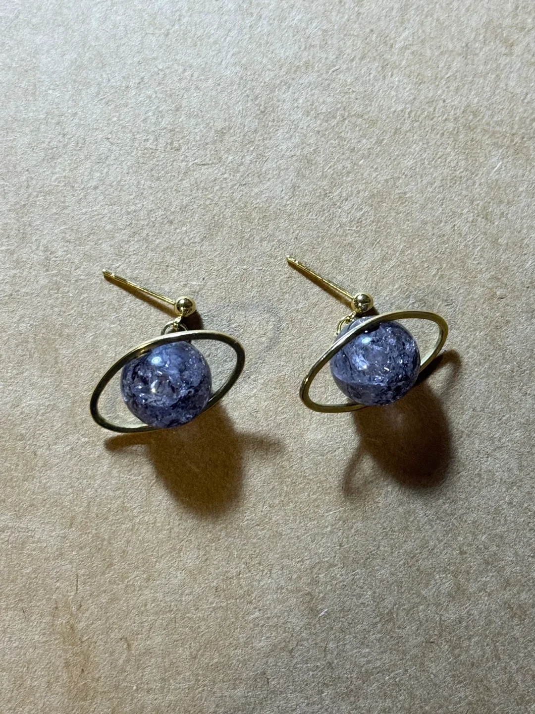 Gold Saturn Amethyst Earrings