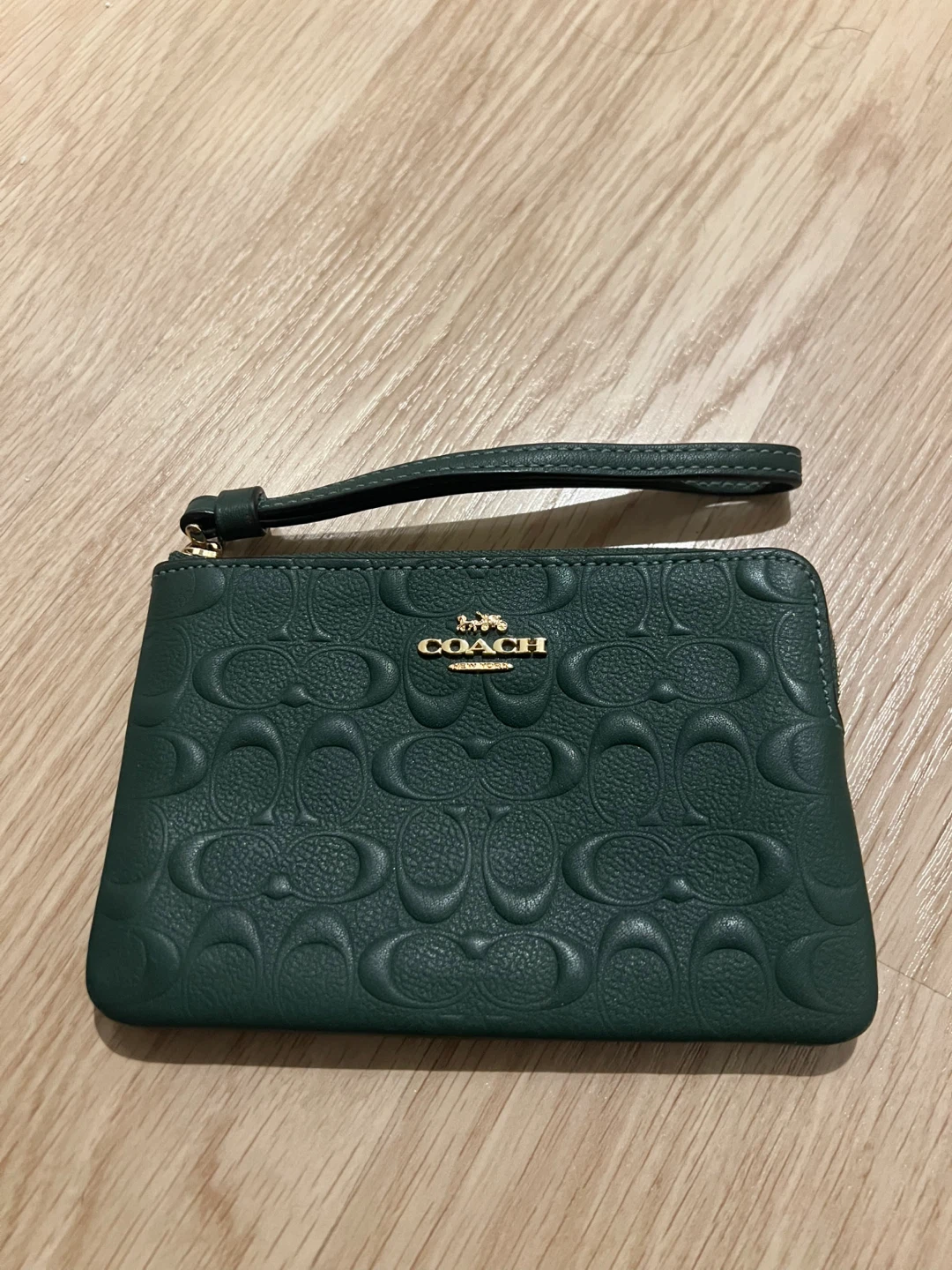 Coach Embossed Green Wristlet