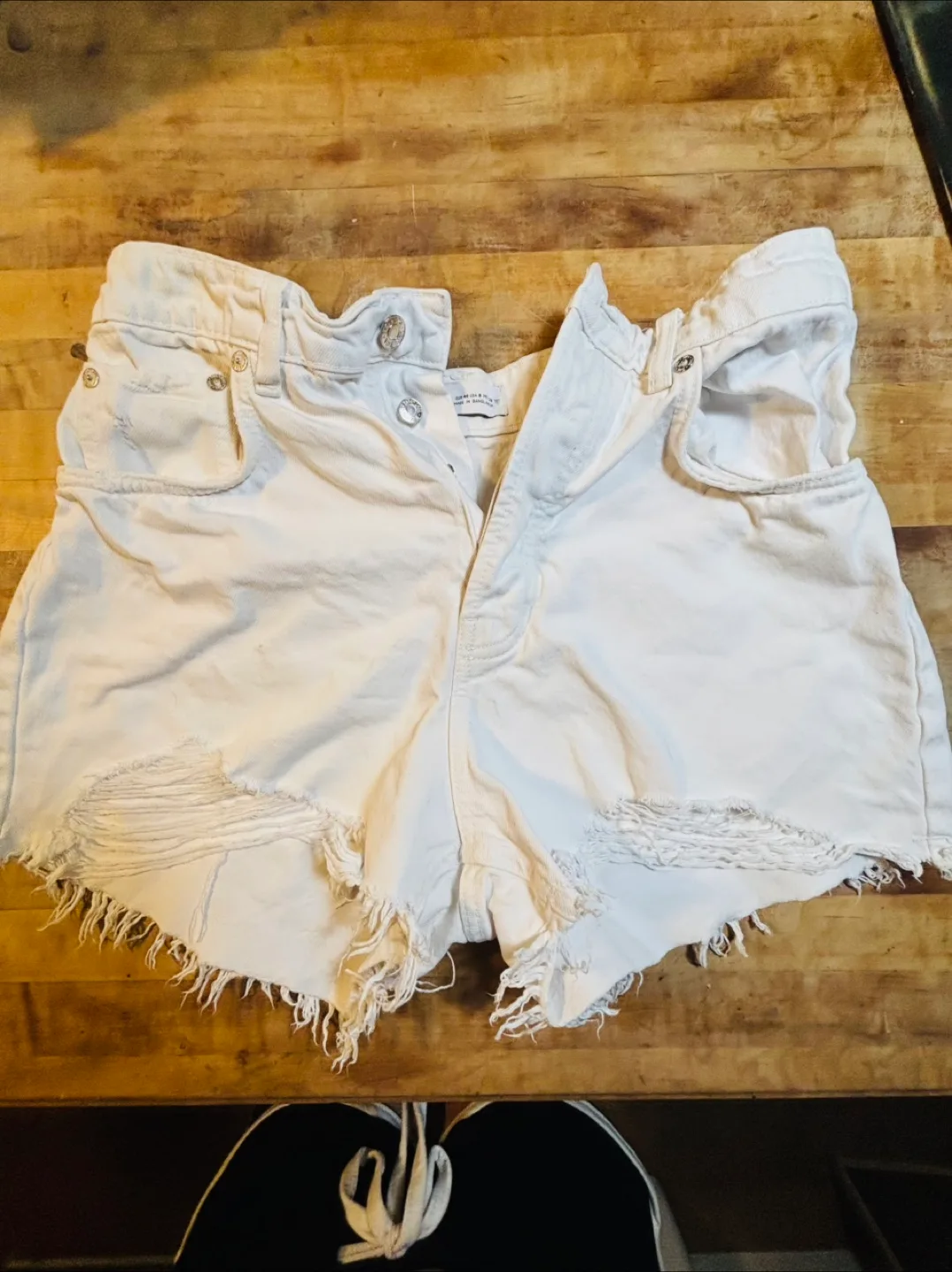 White Distressed Denim Shorts thumbnail