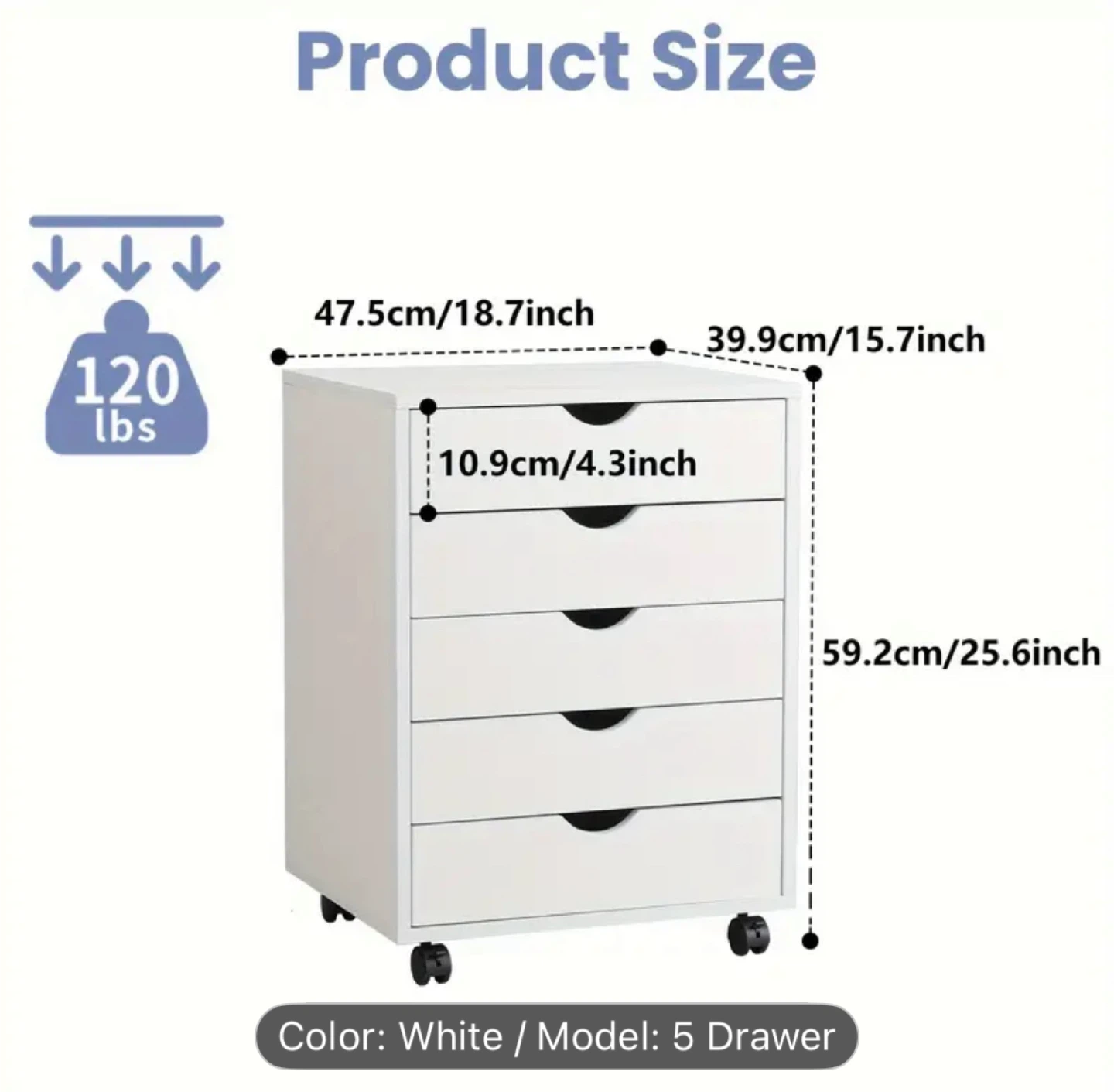 White 5-Drawer Rolling Cart - photo 2