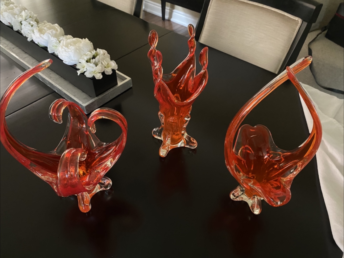 Red Decorative Art Glass Bowls (Set of 3)