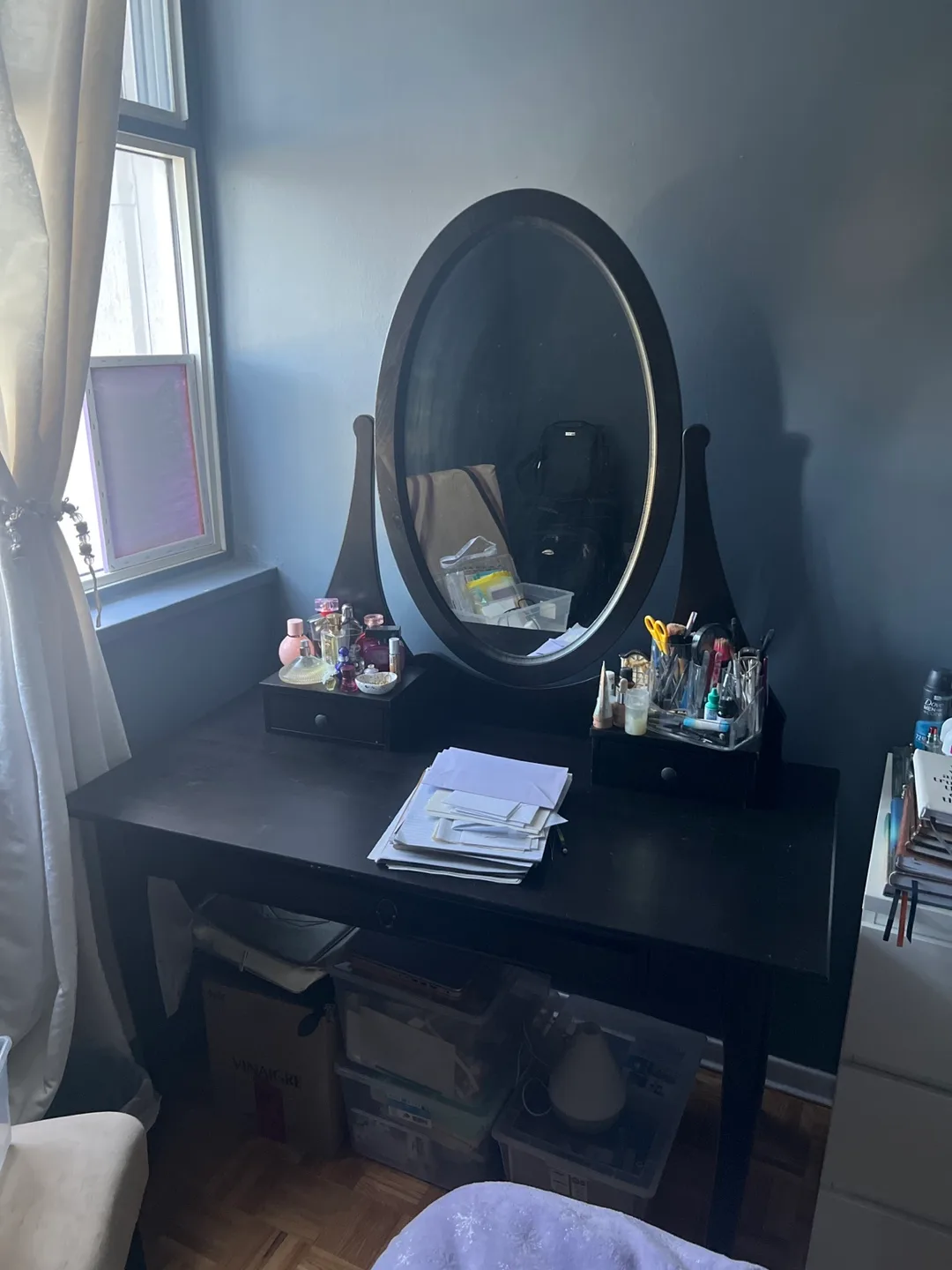 Black Vanity Desk with Mirror thumbnail
