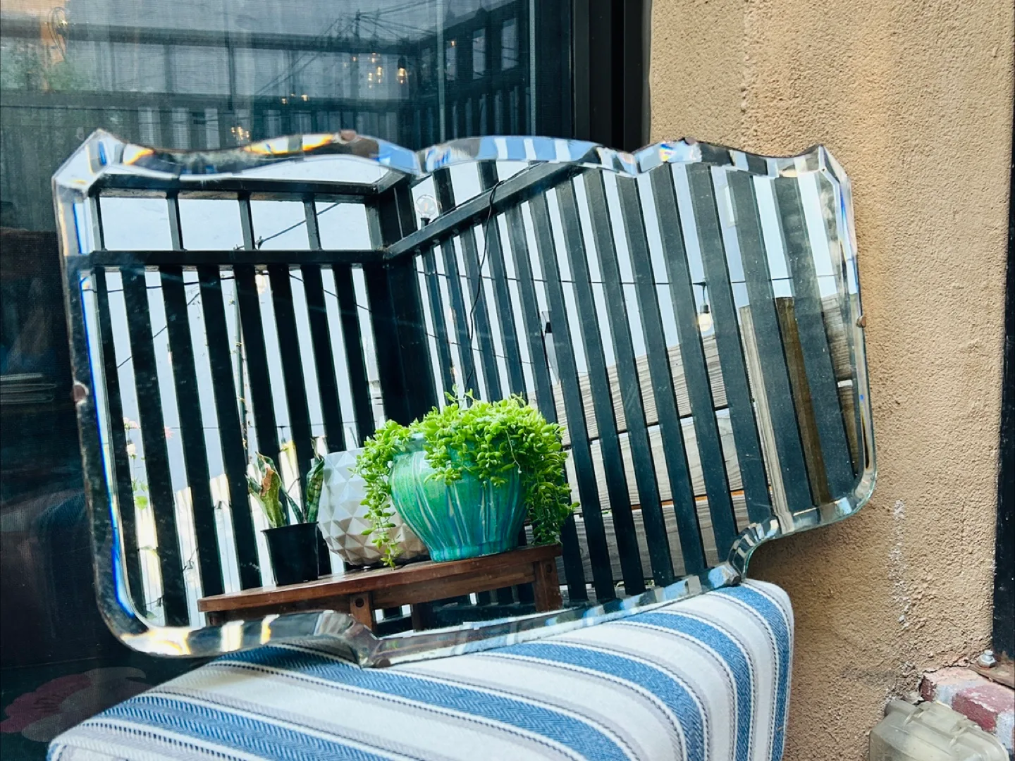 Vintage Beveled Wall Mirror with Chain