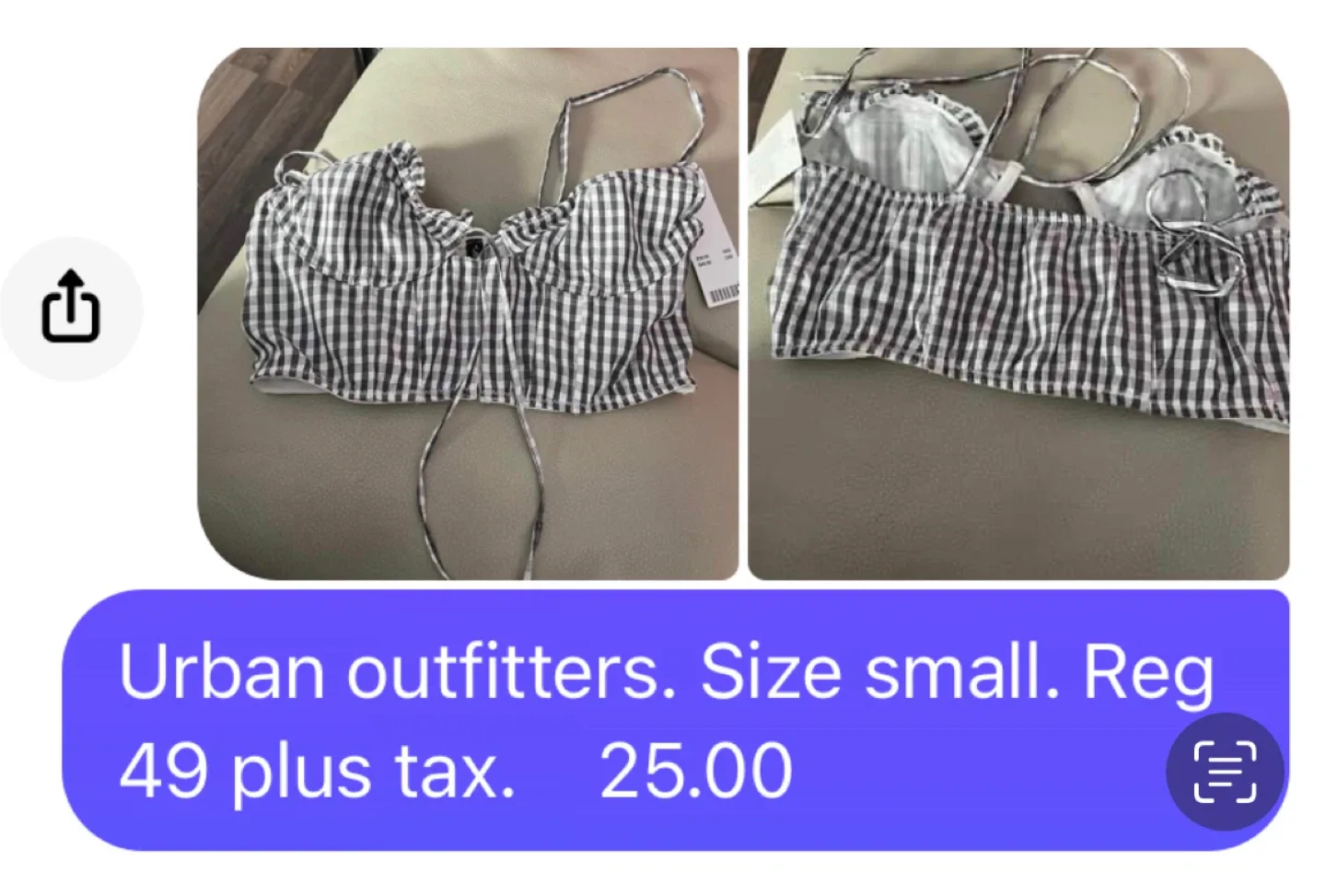 Urban Outfitters Gingham Top - Size Small thumbnail