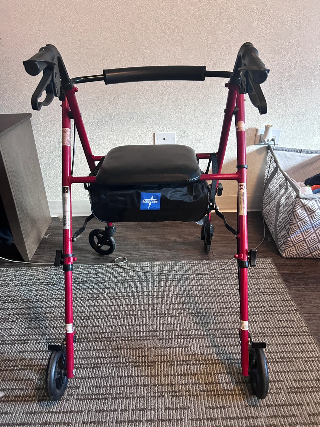 Medline Red Folding Walker with Seat