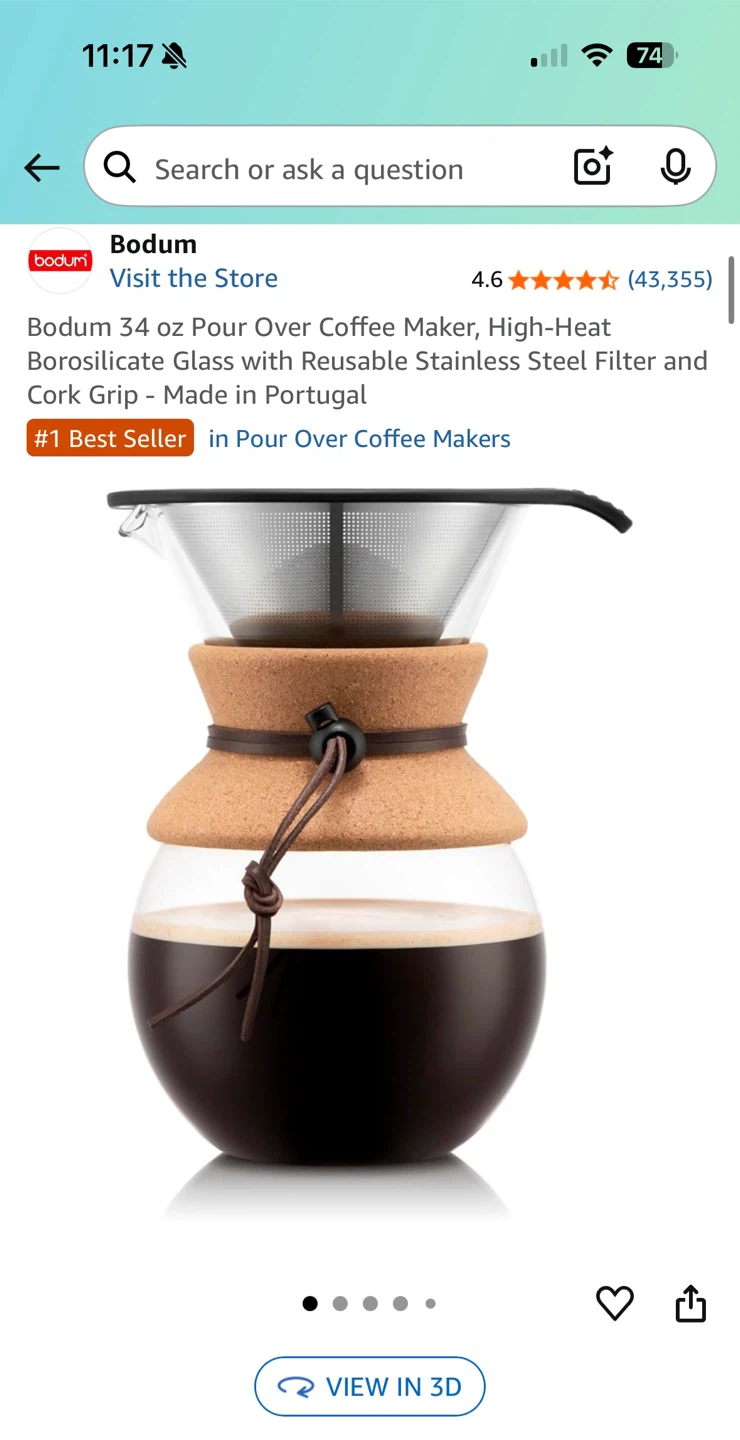 Bodum 34 oz Pour Over Coffee Maker - photo 3
