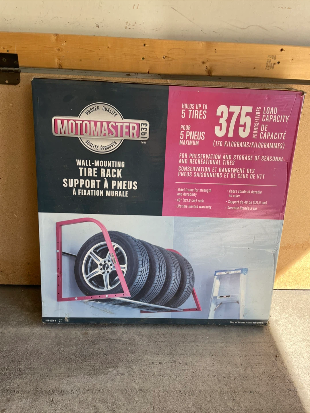 MotoMaster Wall-Mounting Tire Rack - Holds 5 Tires