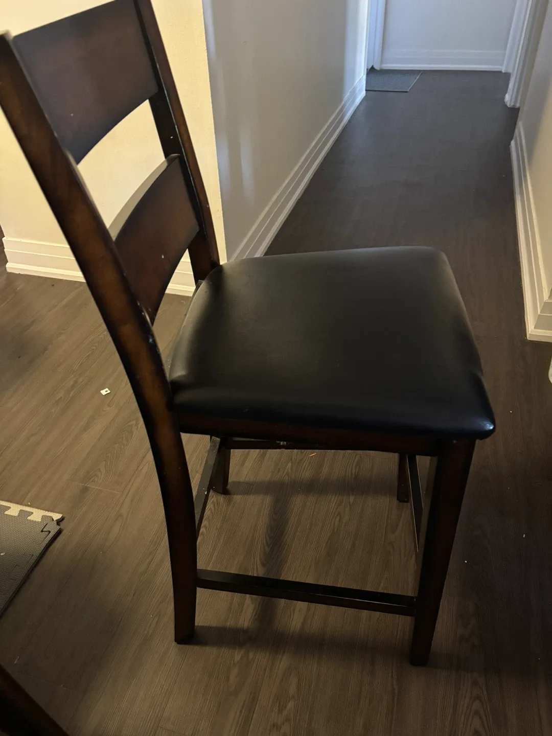 Set of 3Dark Wood Bar Stools chair with leather seat thumbnail