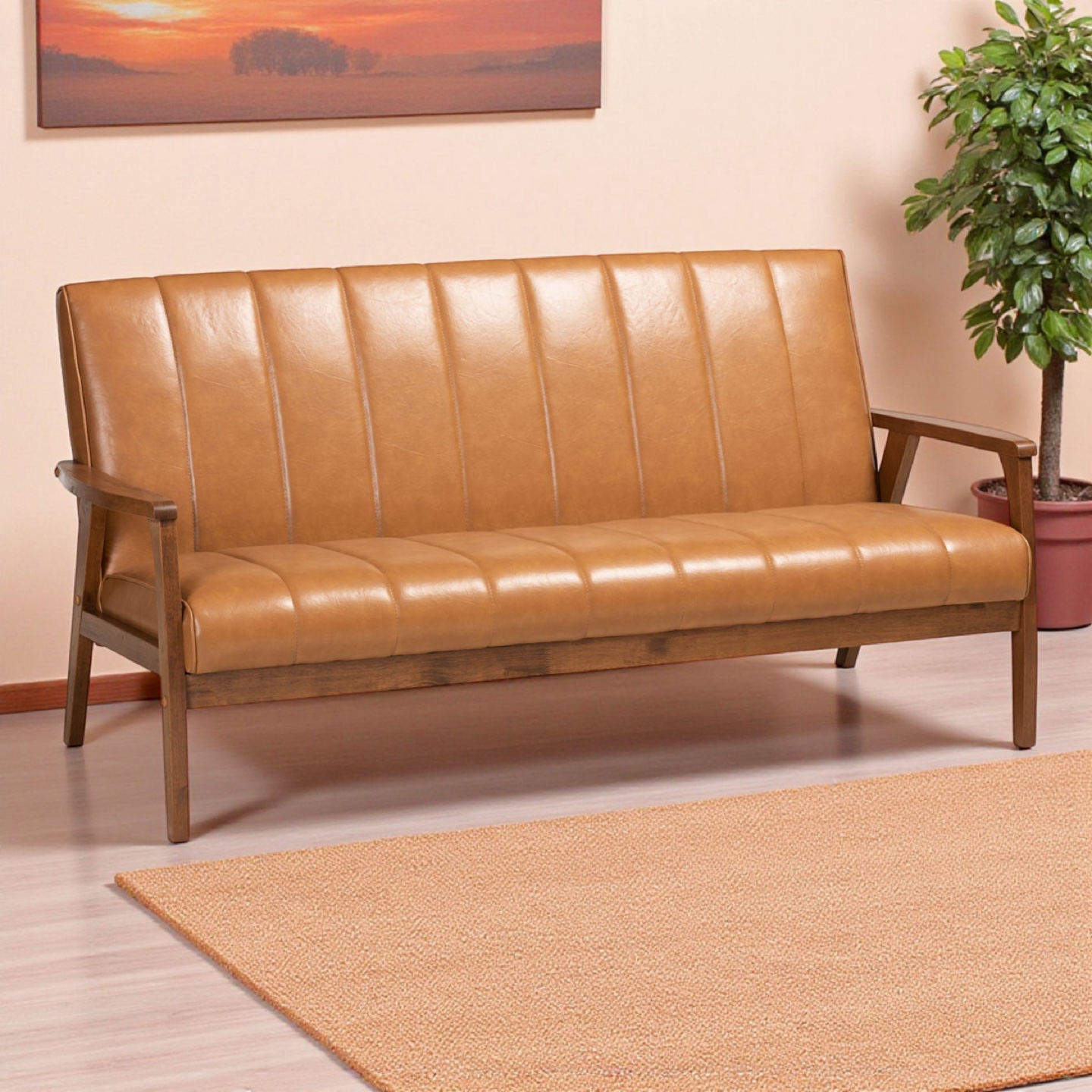 New Mid Century Modern Upholstered 3 Seat Sofa