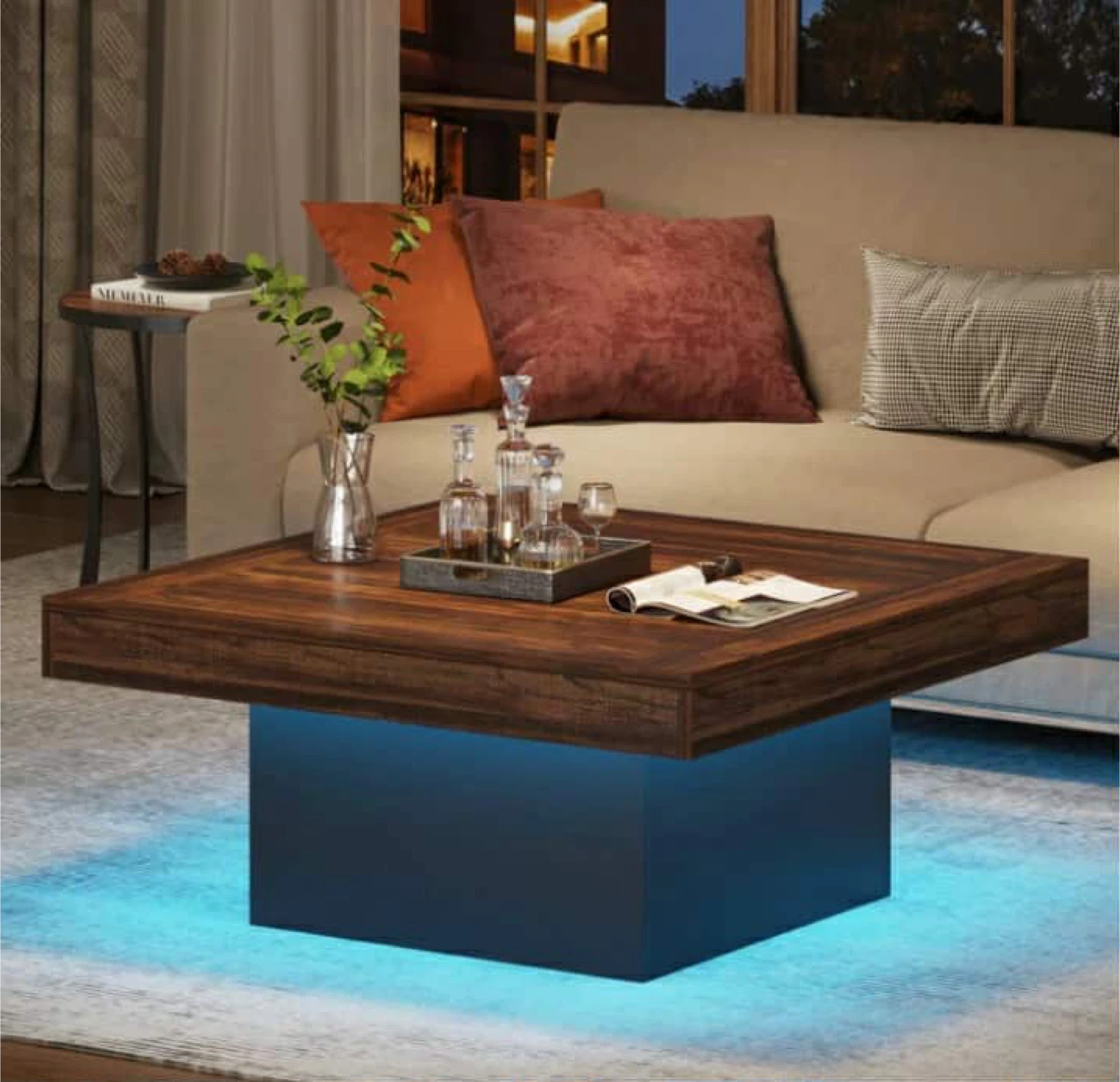 Wood Coffee Table with LED Light