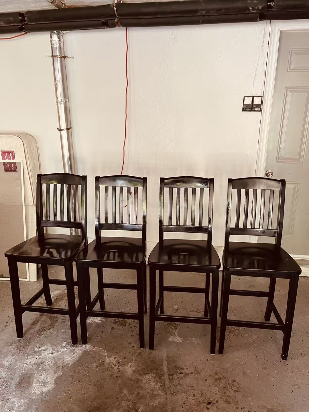 Set of 4 Black Wooden Bar Stools