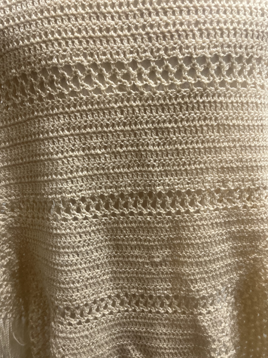 Hand Knit crochet with Fringe, Cream Shawl - photo 5