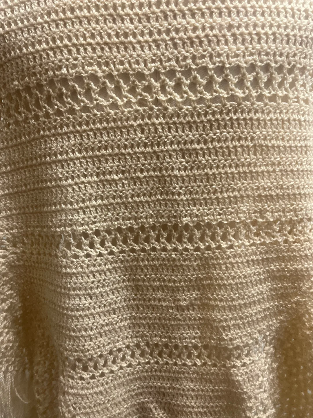 Hand Knit crochet with Fringe, Cream Shawl image indicator(5)