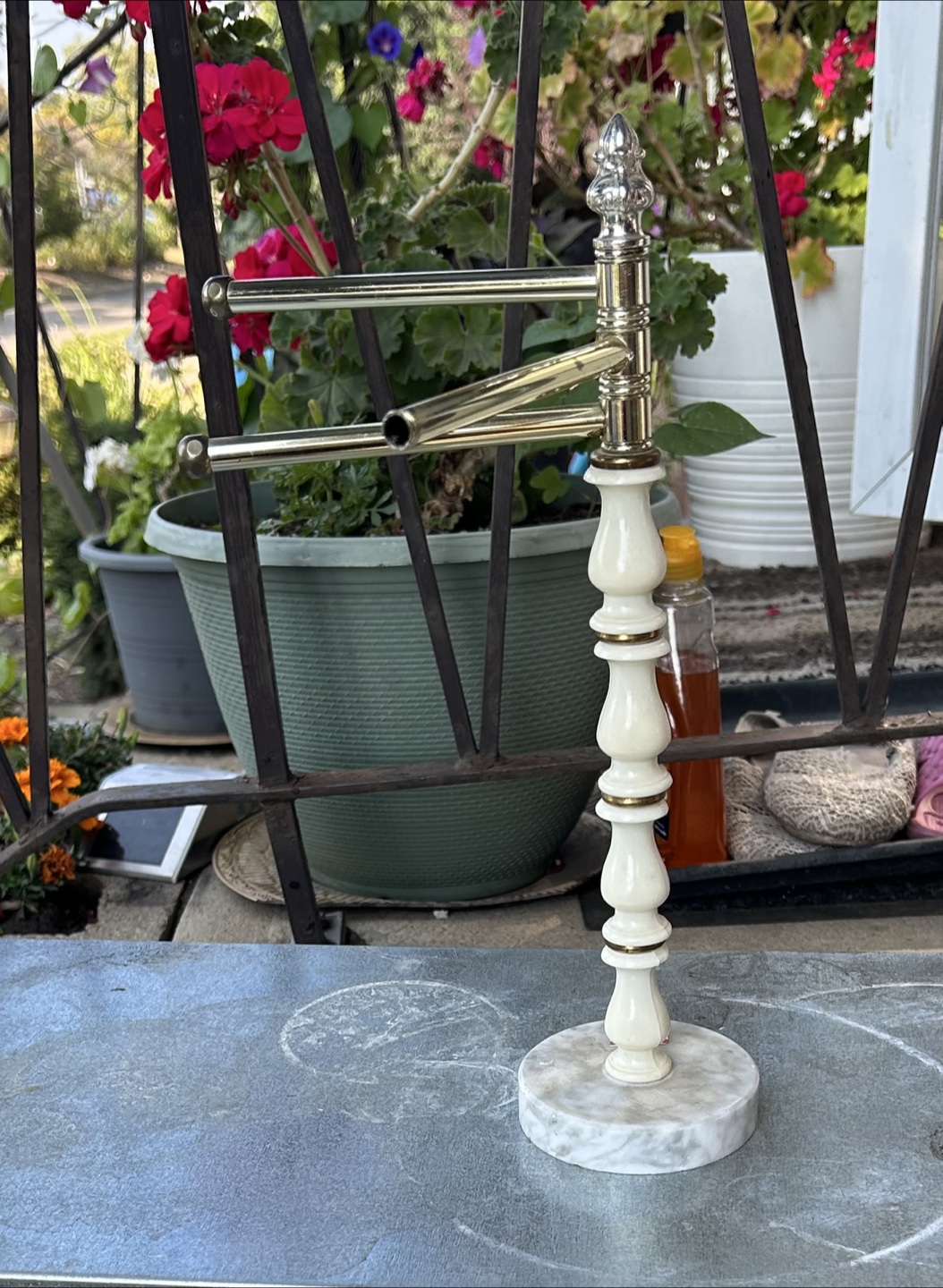 Vintage Brass & Marble Towel Rack