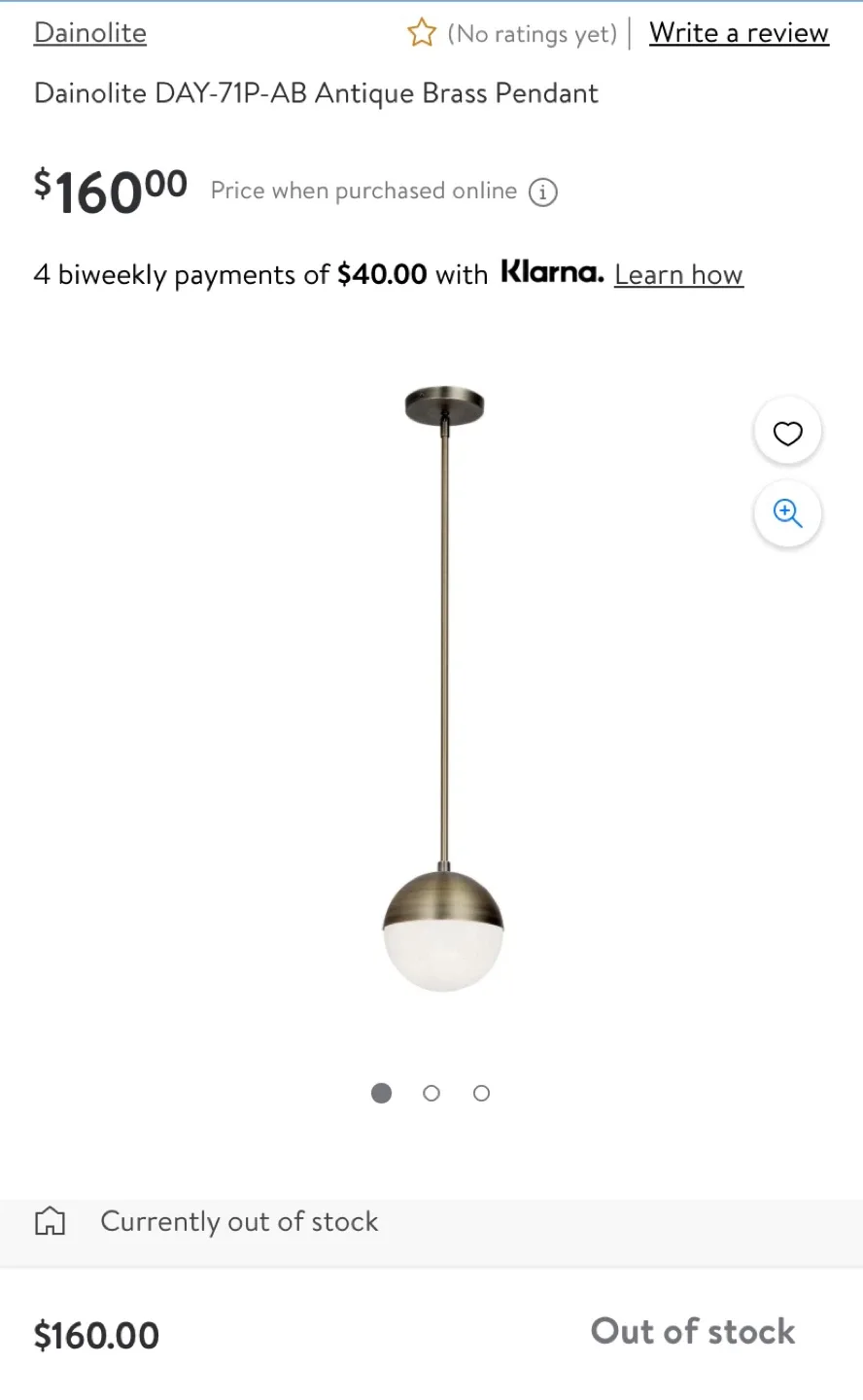 Dainolite DAY-71P-AB Dayana Antique Brass Pendant Light thumbnail