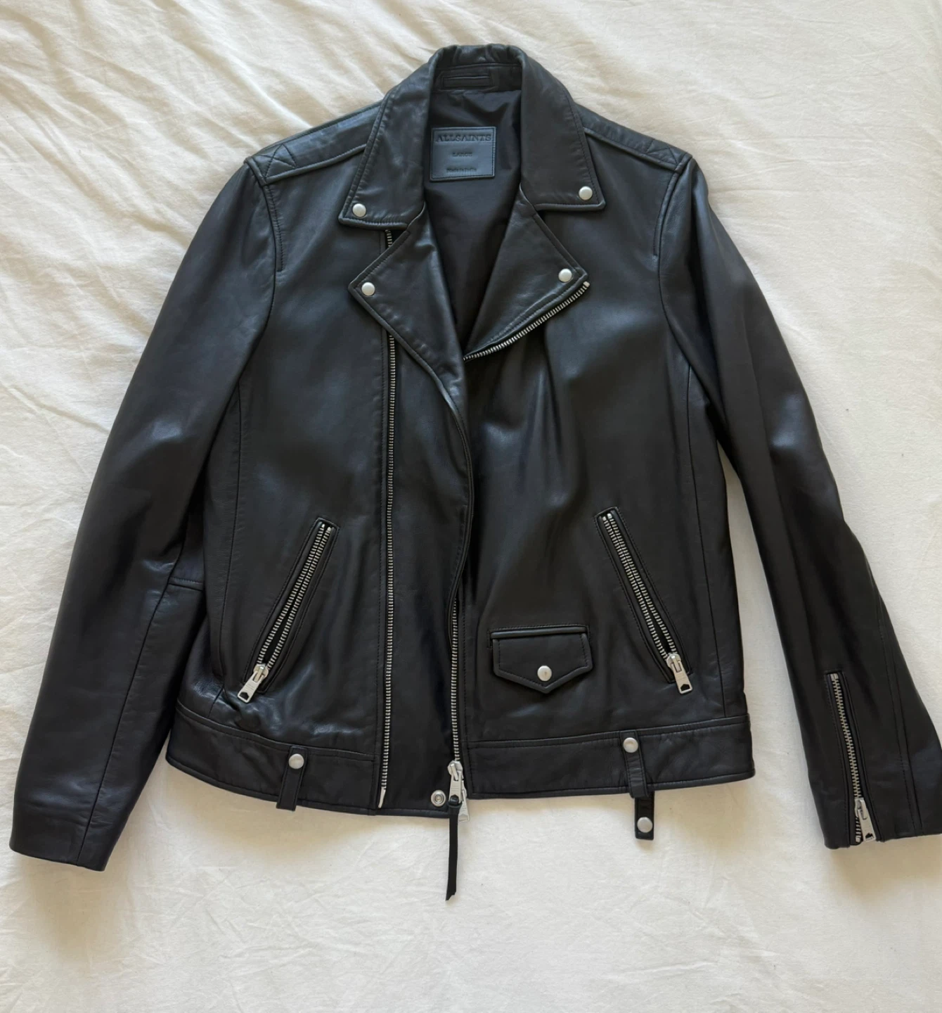 Men’s AllSaints Milo Biker Leather Jacket - Size Large