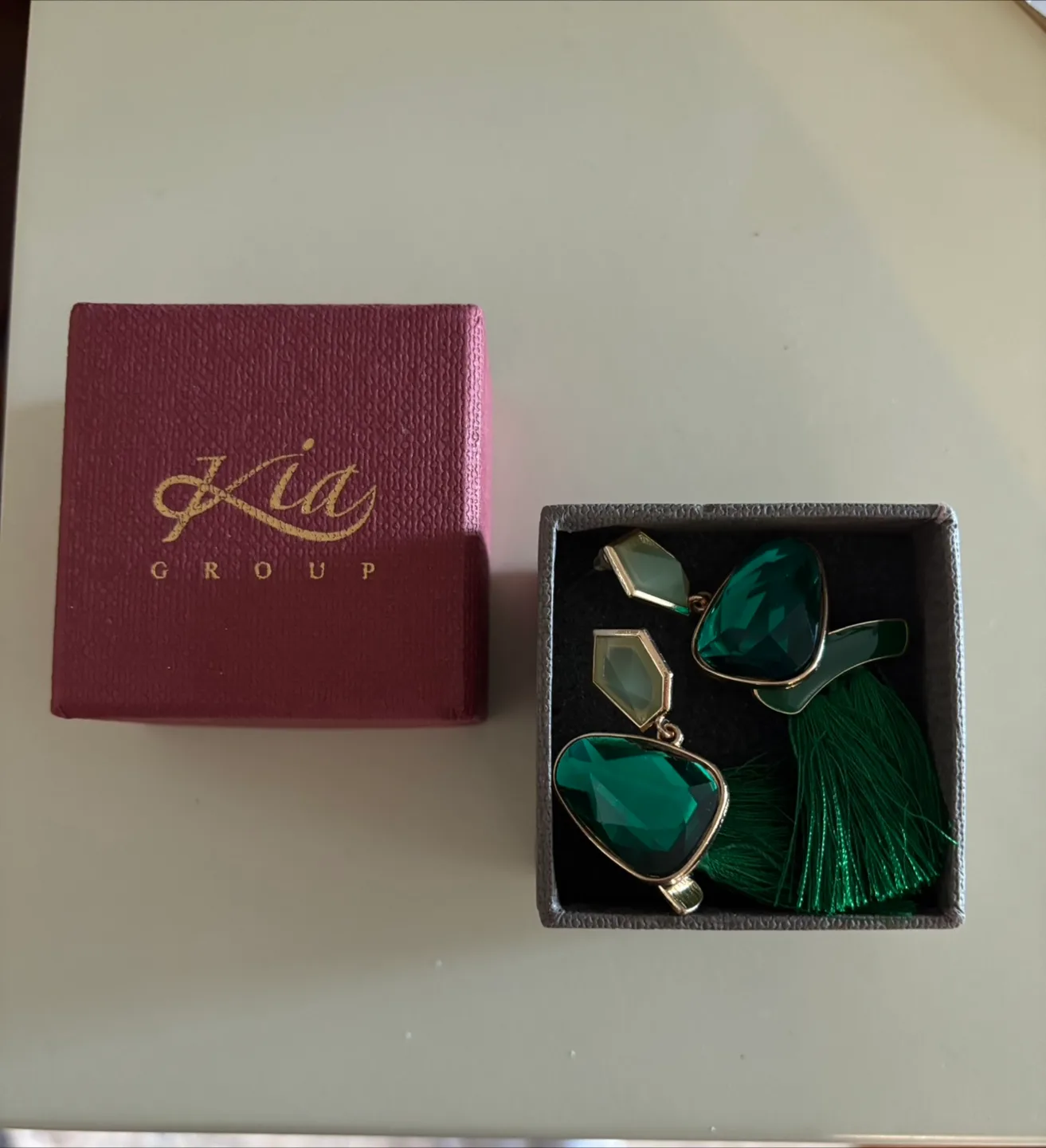 Kia Group Green Gemstone Tassel Earrings thumbnail