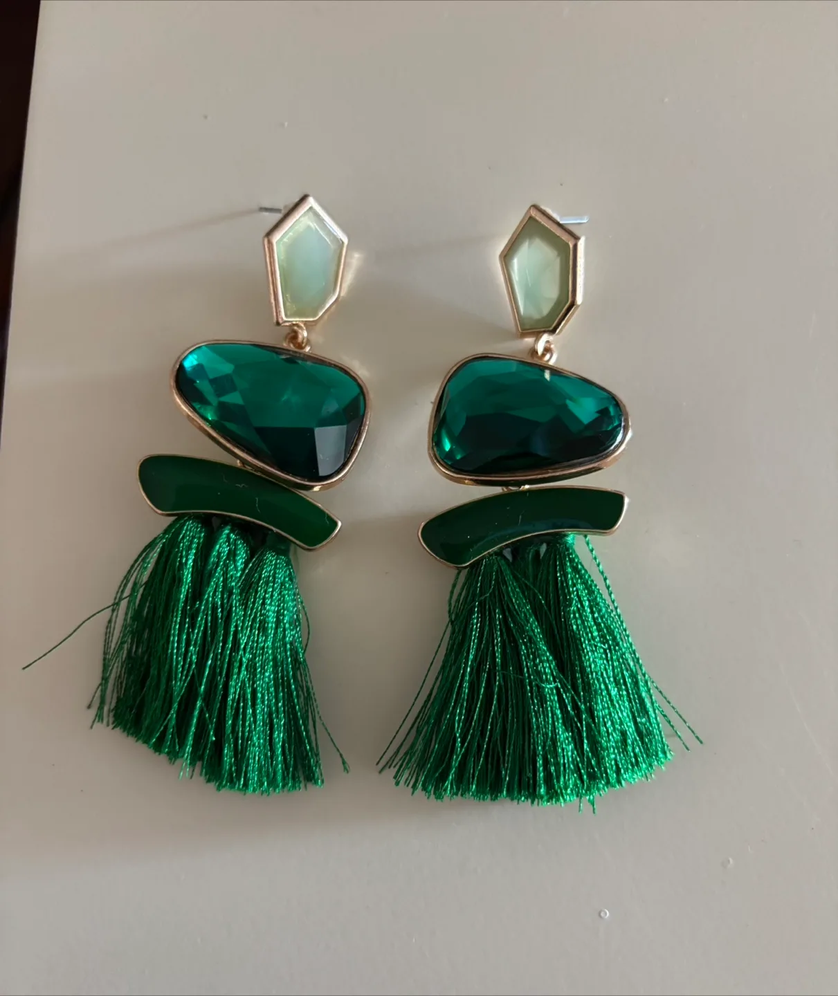 Kia Group Green Gemstone Tassel Earrings image indicator(2)