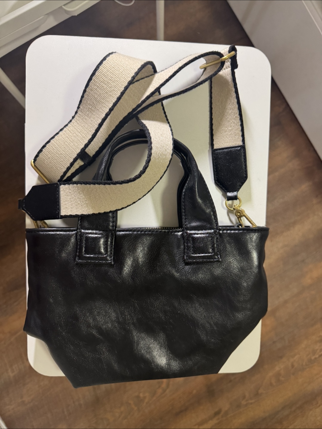 Black Leather Tote Bag with Strap - photo 2