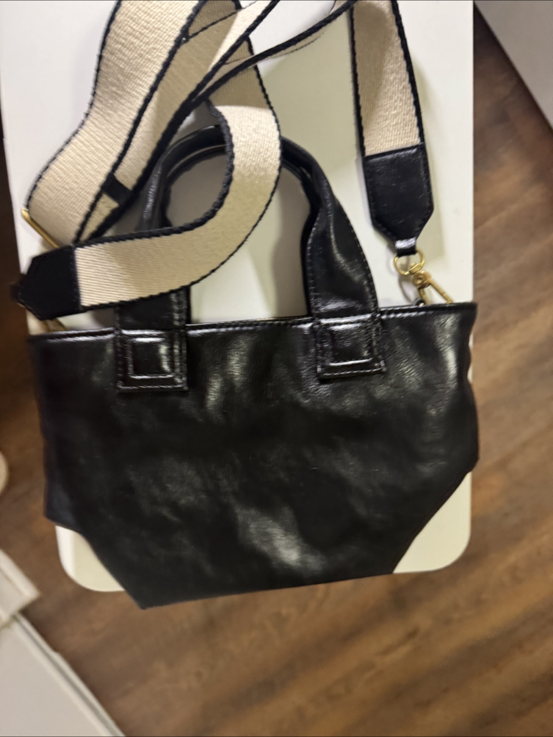 Black Leather Tote Bag with Strap