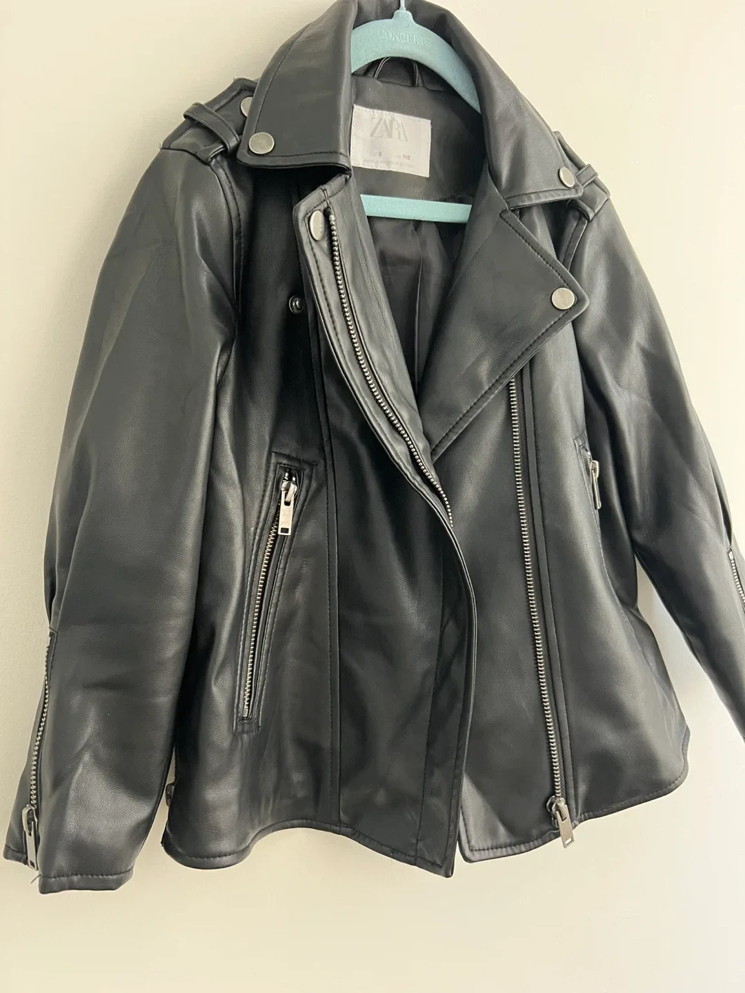Zara Black Faux Leather Jacket - Size 6 thumbnail