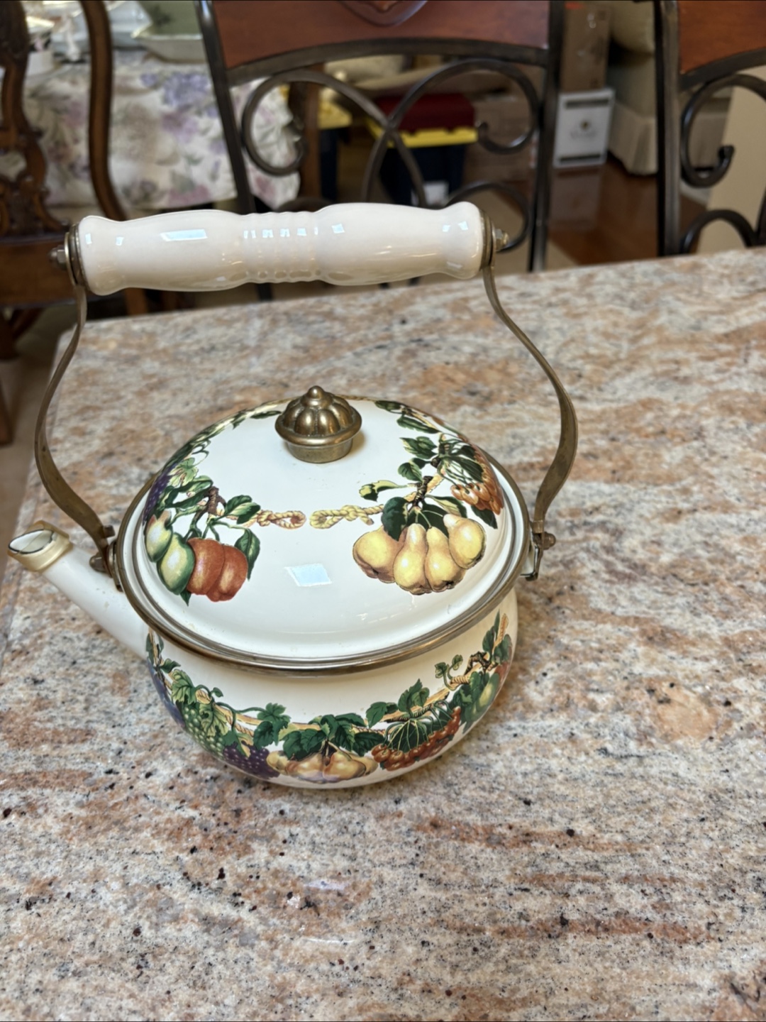 Vintage Enamelware Teapot with Fruit Design - photo 2