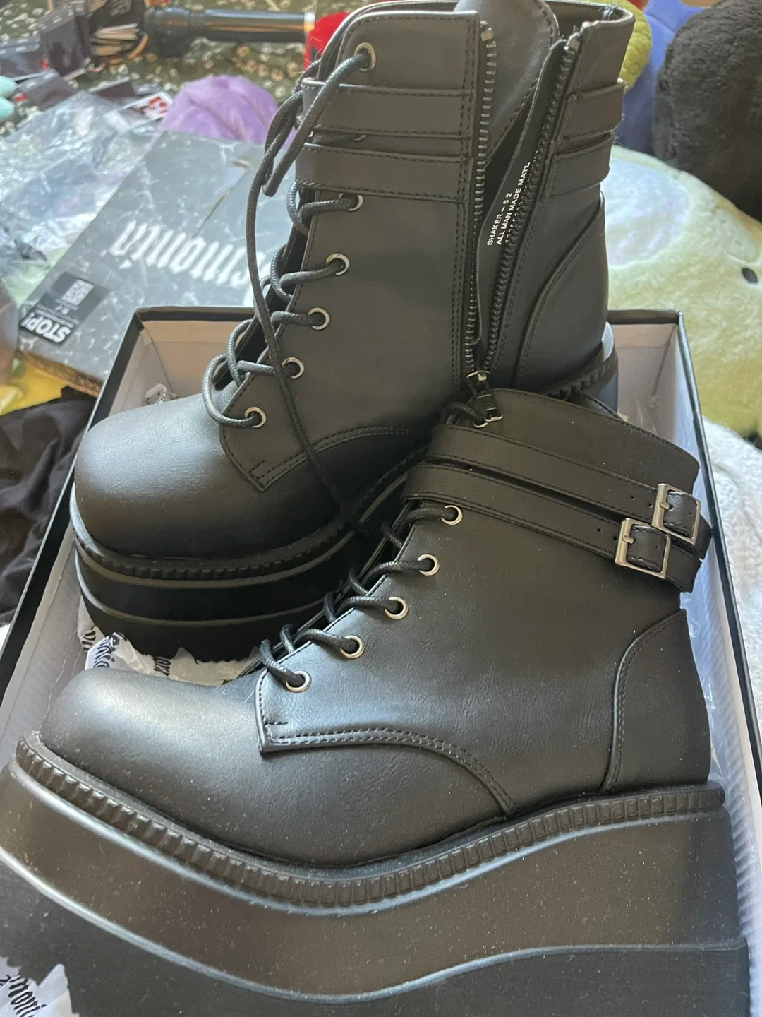 Demonia Black Vegan Leather Platform Boots, Size 9 image indicator(2)