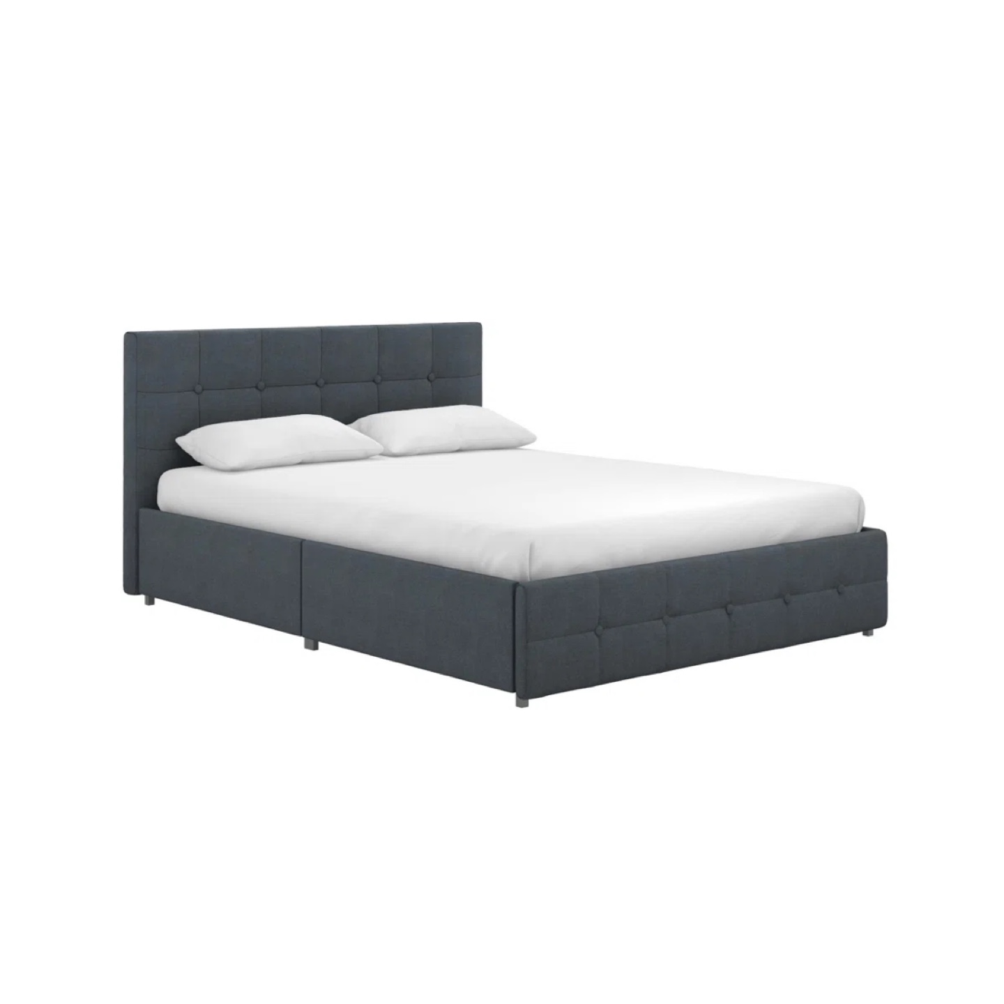 Queen Size Dark Blue Upholstered Bed Frame with Storage - photo 2