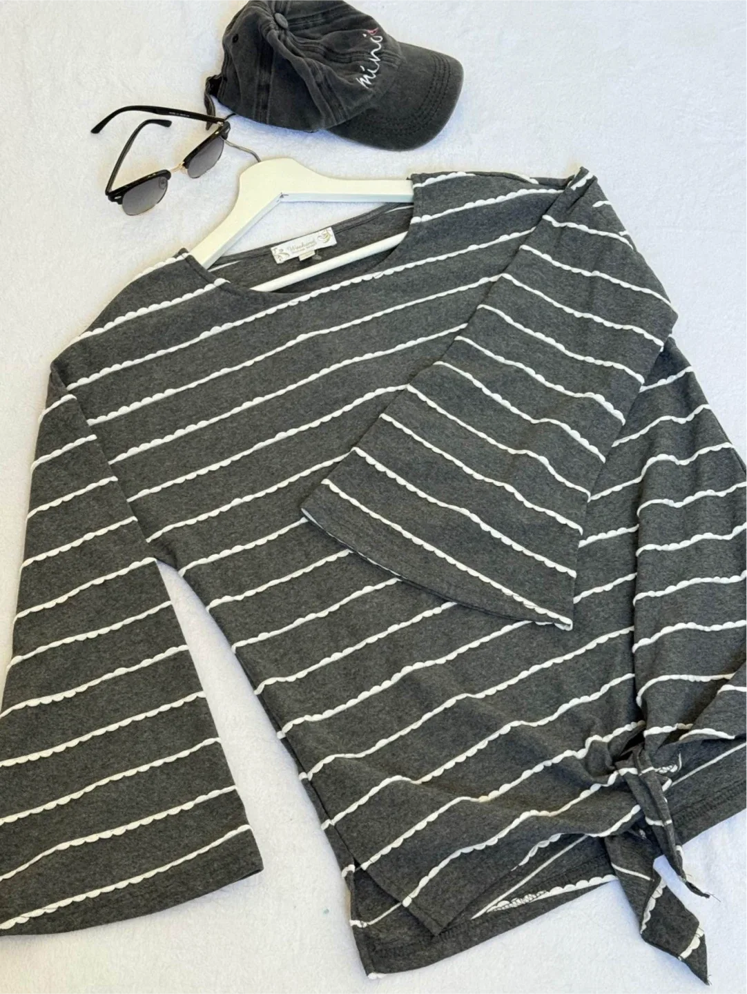 Hem & Thread Striped Tie-Front Top