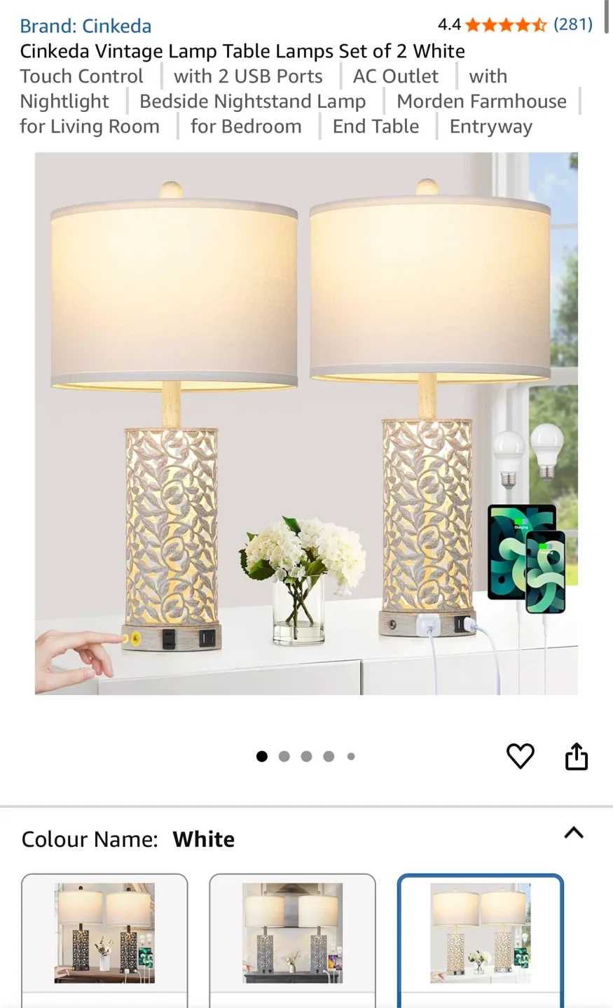 Cinkeda Vintage Table Lamp with USB Ports thumbnail