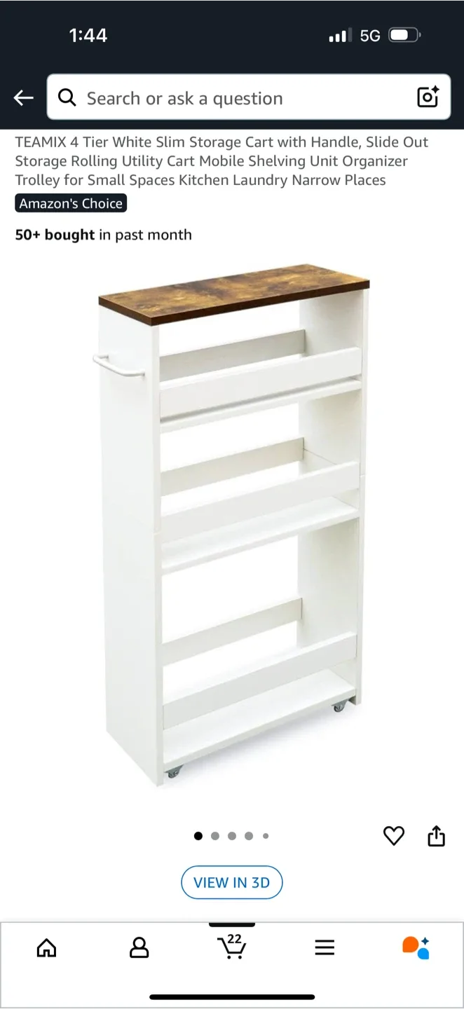 TEAMIX 4-Tier White Slim Storage Cart thumbnail