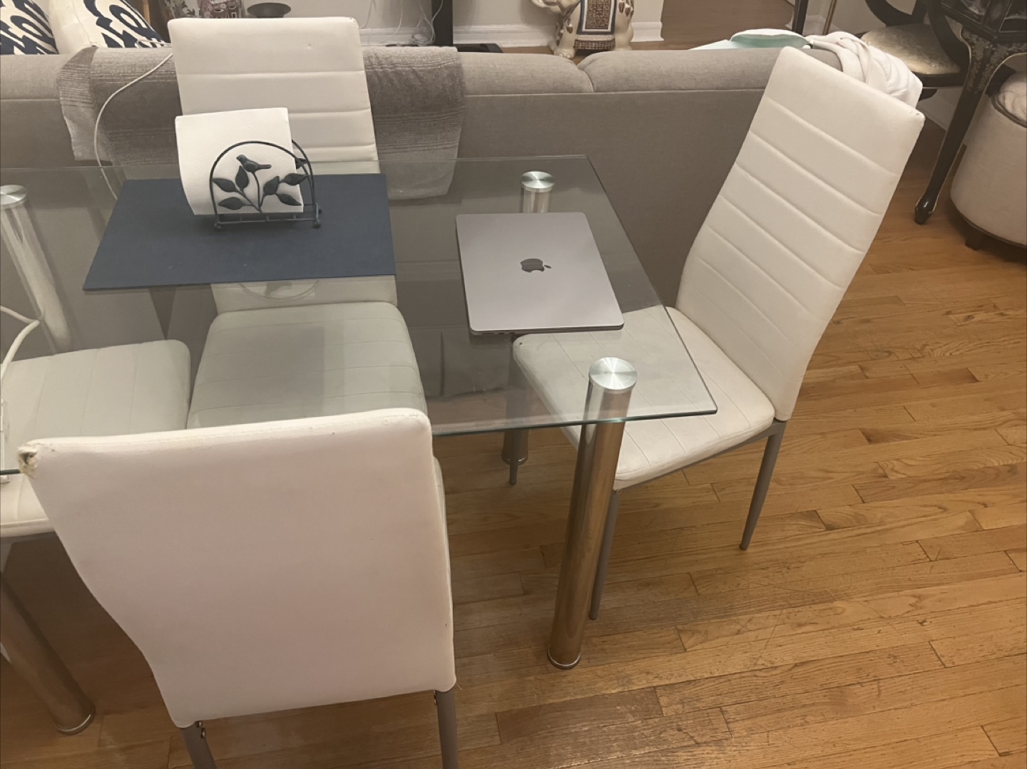 Glass Dining Table with 4 White Chairs - photo 2