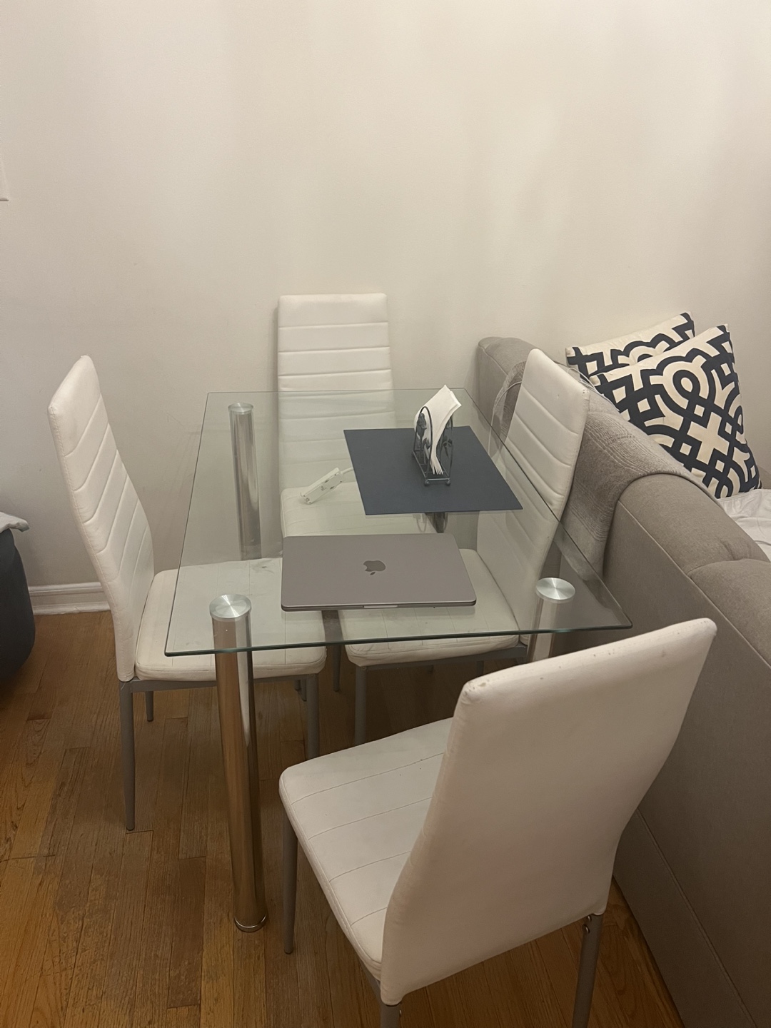 Glass Dining Table with 4 White Chairs - photo 3