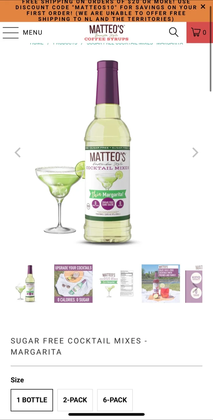 Matteo's Sugar Free Thin Margarita Cocktail Mix image indicator(2)