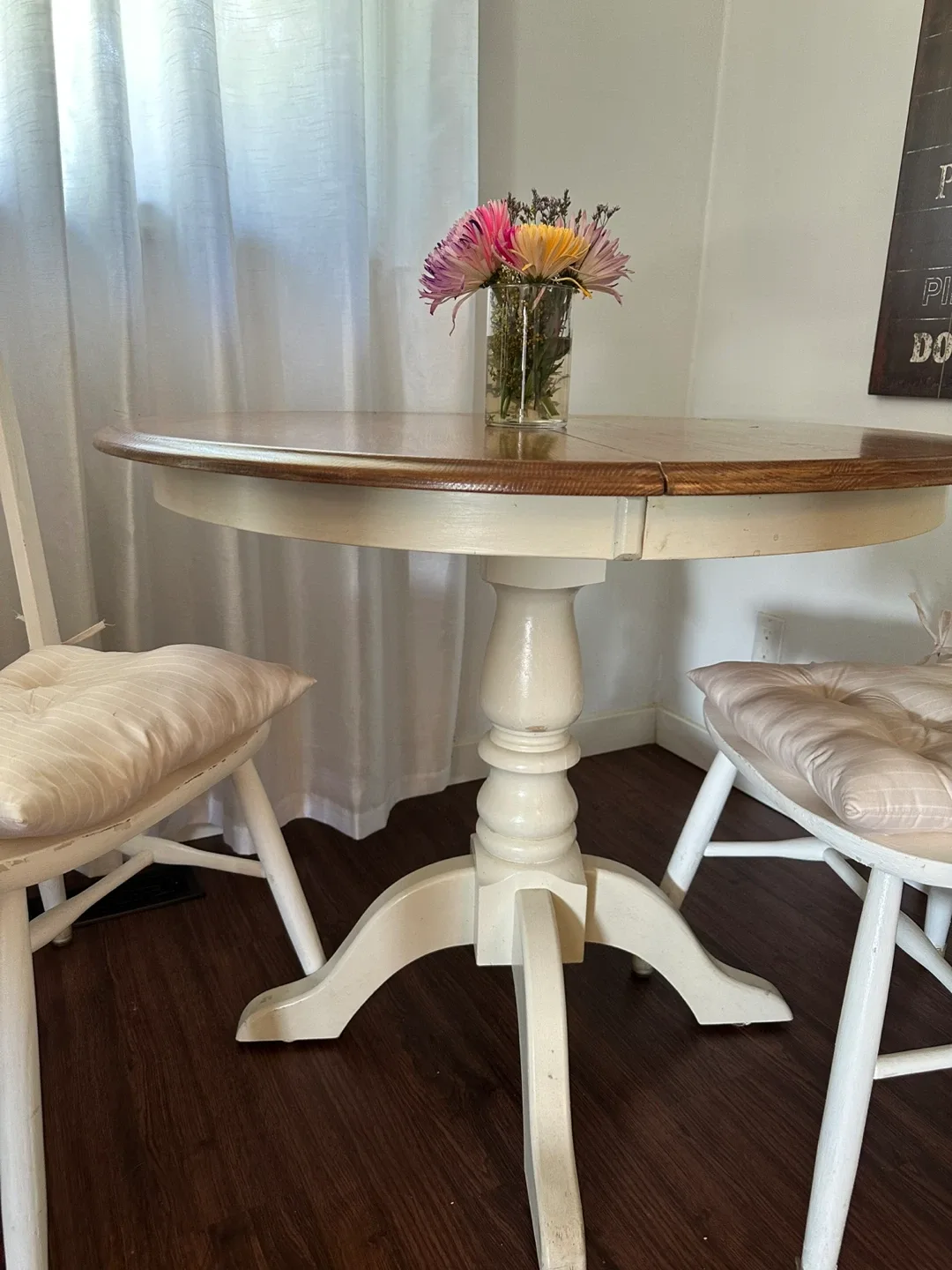 Round Wooden Dining Table with Two Chairs and Cushions image indicator(2)