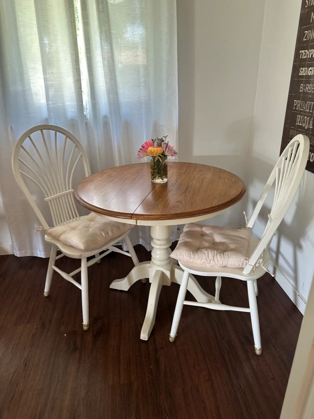 Round Wooden Dining Table with Two Chairs and Cushions image indicator(10)