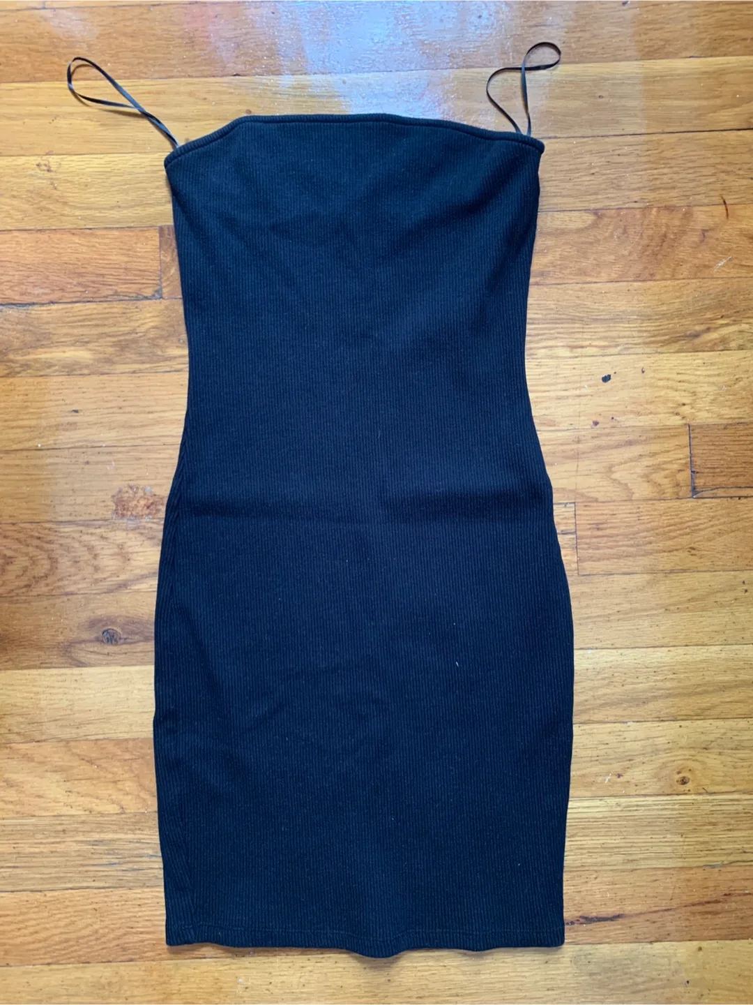 Mango Black Ribbed Knit Mini Dress - Size S thumbnail