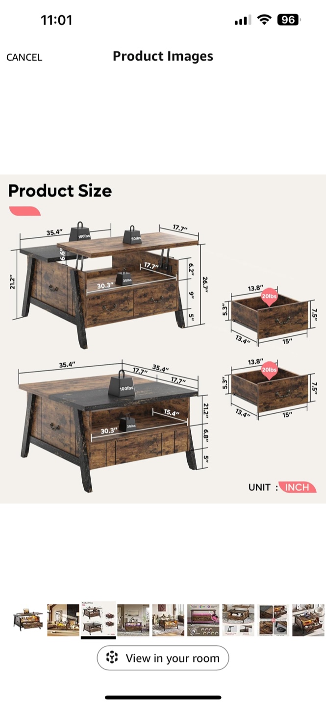 Lift Top Coffee Table - Dark Brown Wood - photo 3