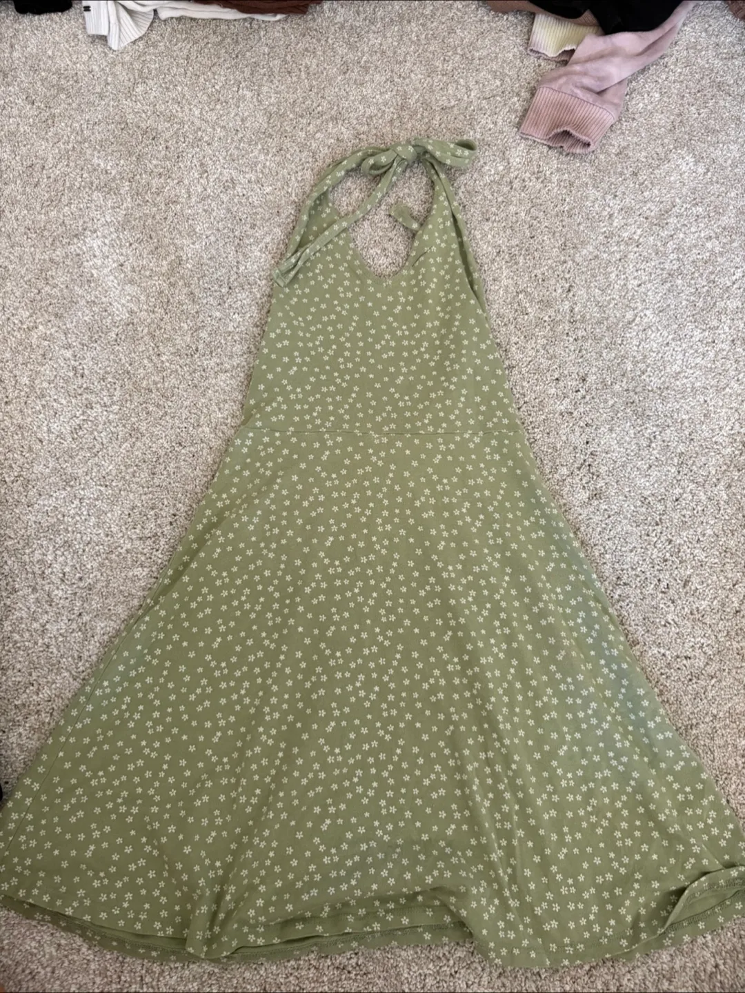 Forever 21 Green Floral Halter Dress S thumbnail