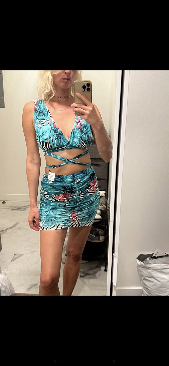 Tropical 🐠 Turquoise skirt top set dress New