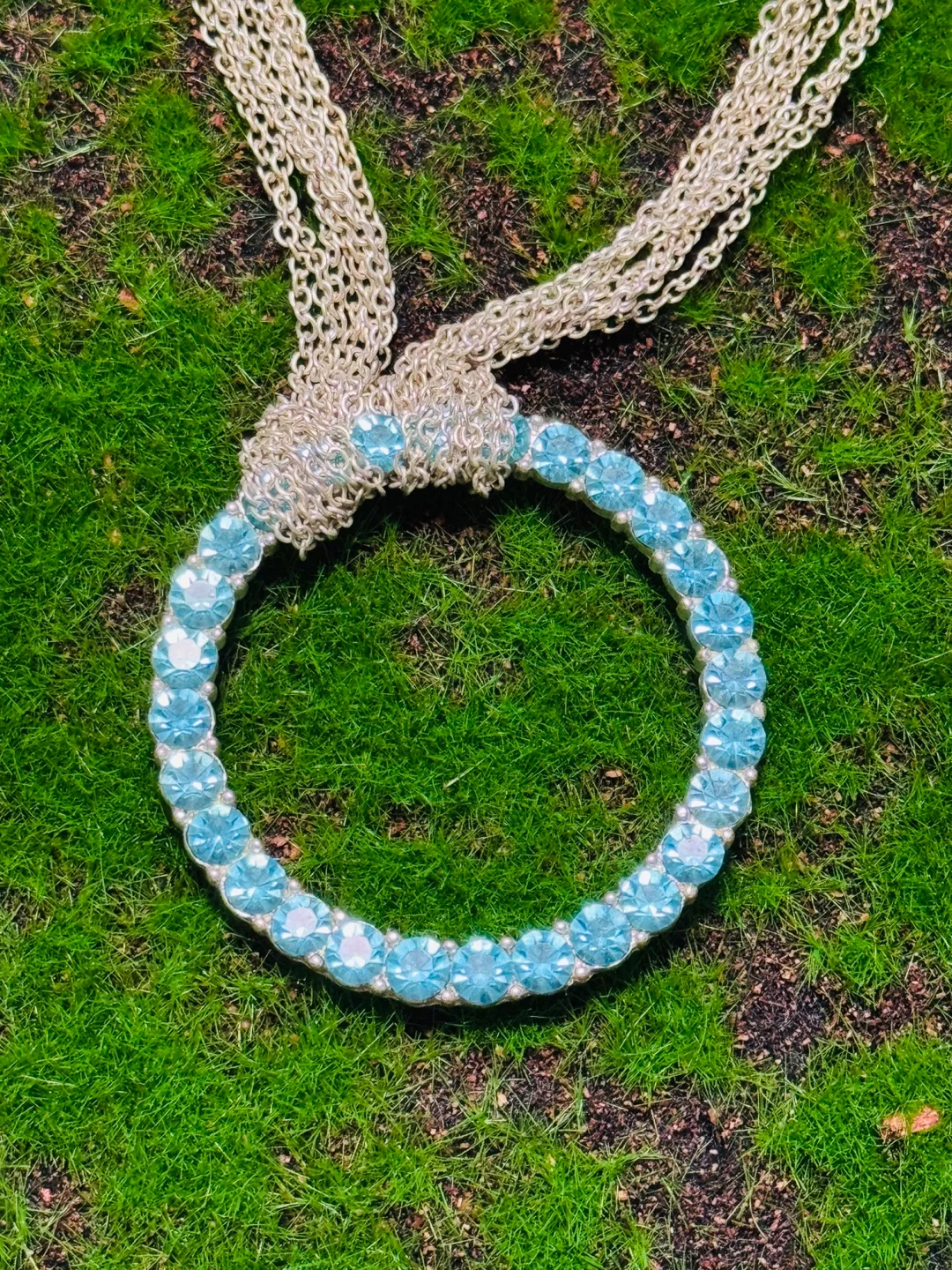 Blue Rhinestone Pendant Necklace with silver chain thumbnail