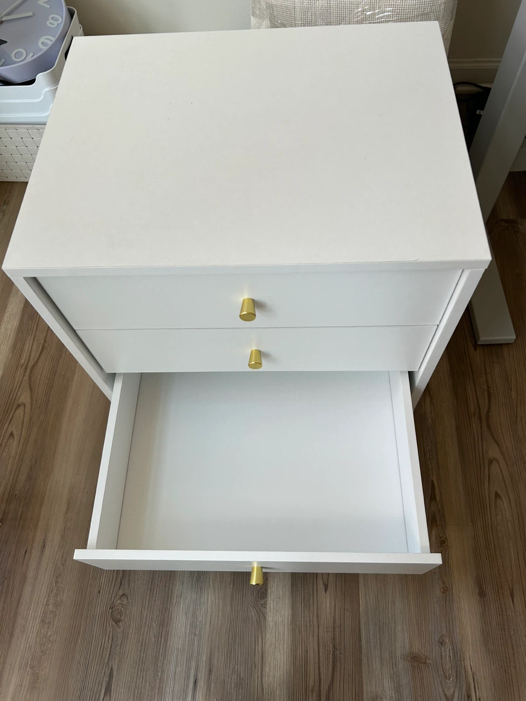 White and Gold Night Stand with Storage - photo 2