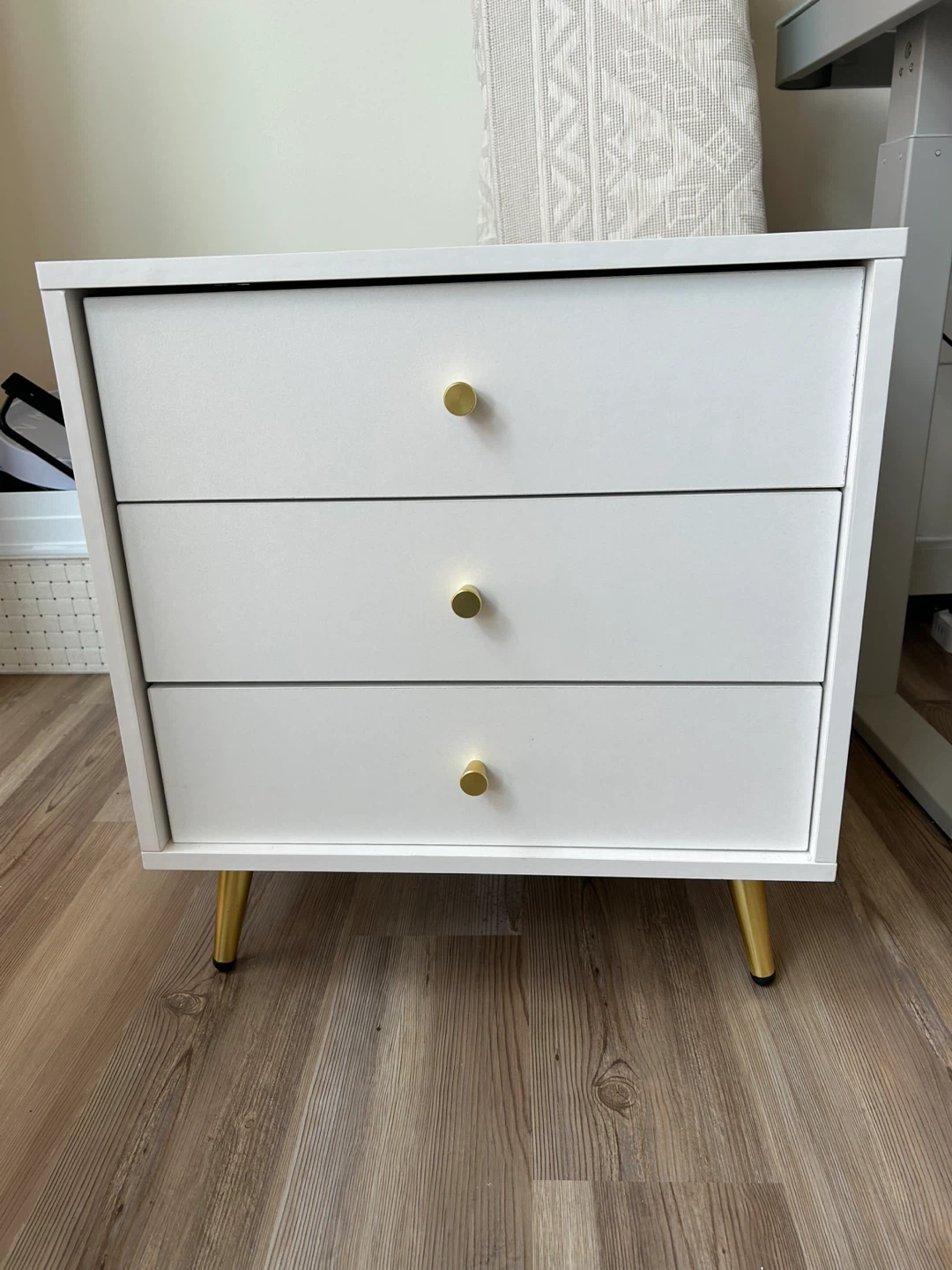 White and Gold Night Stand with Storage