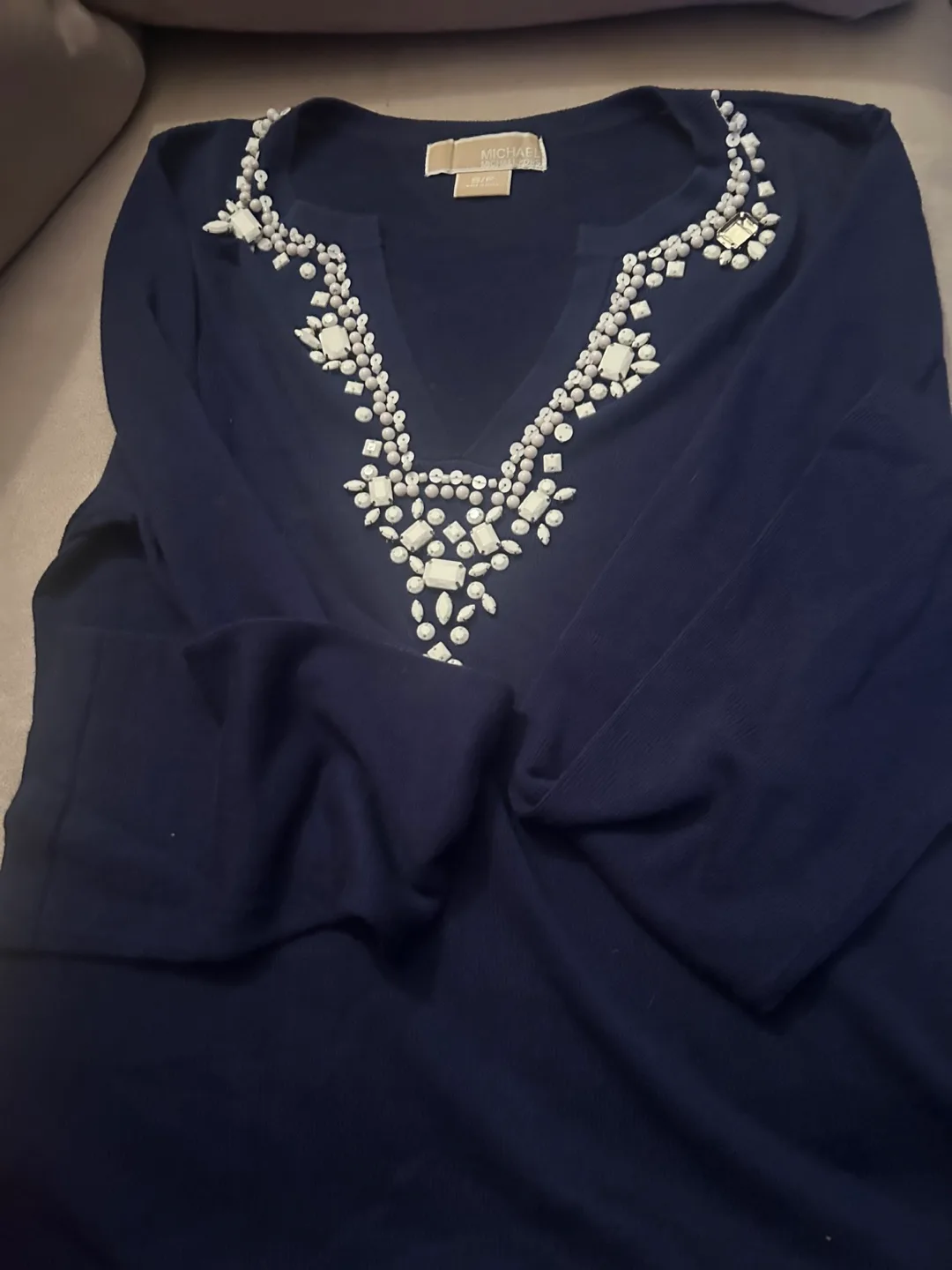 Michael Michael Kors Navy Embellished Top Size S thumbnail