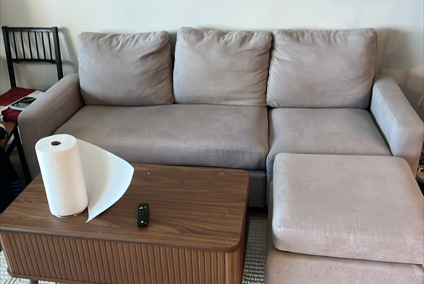 Beige 3-Seat Sofa with Ottoman