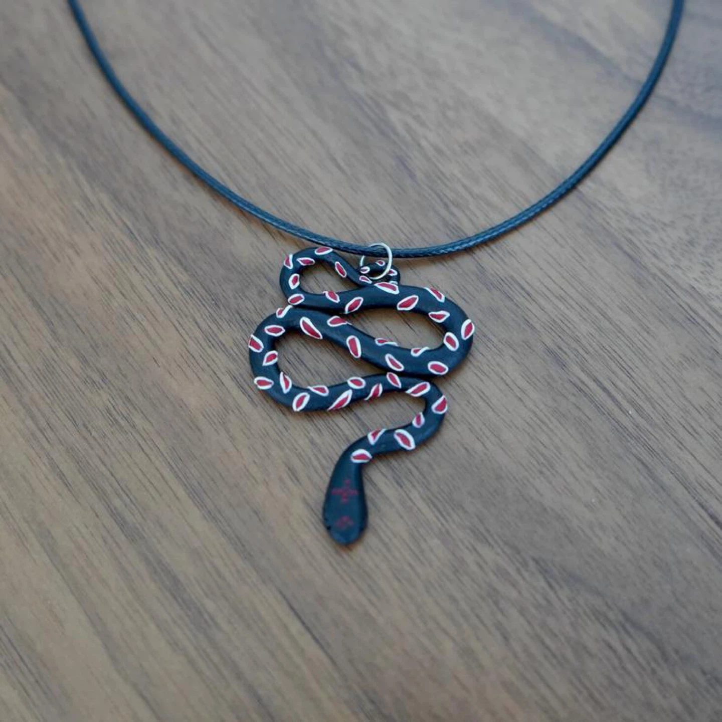 Snake Pendant Necklace - Black & Red